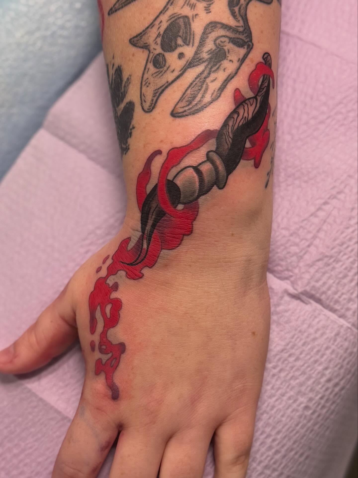 Tattoo by @damnros — trash_polka, black_and_grey