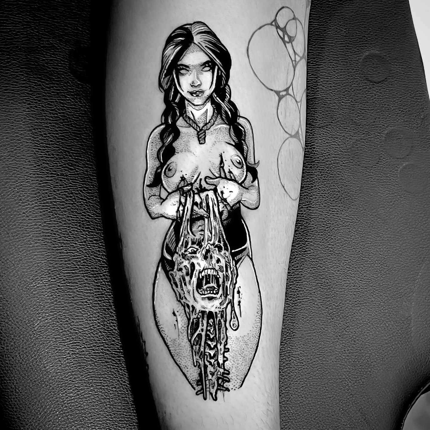 Tattoo by @jonvonschlong — black_and_grey, dark_realism
