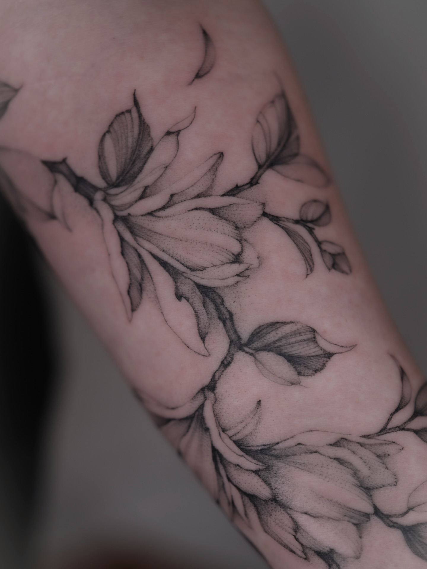 Flower dotwork tattoo on the forearm by Tattoo artist in Boston