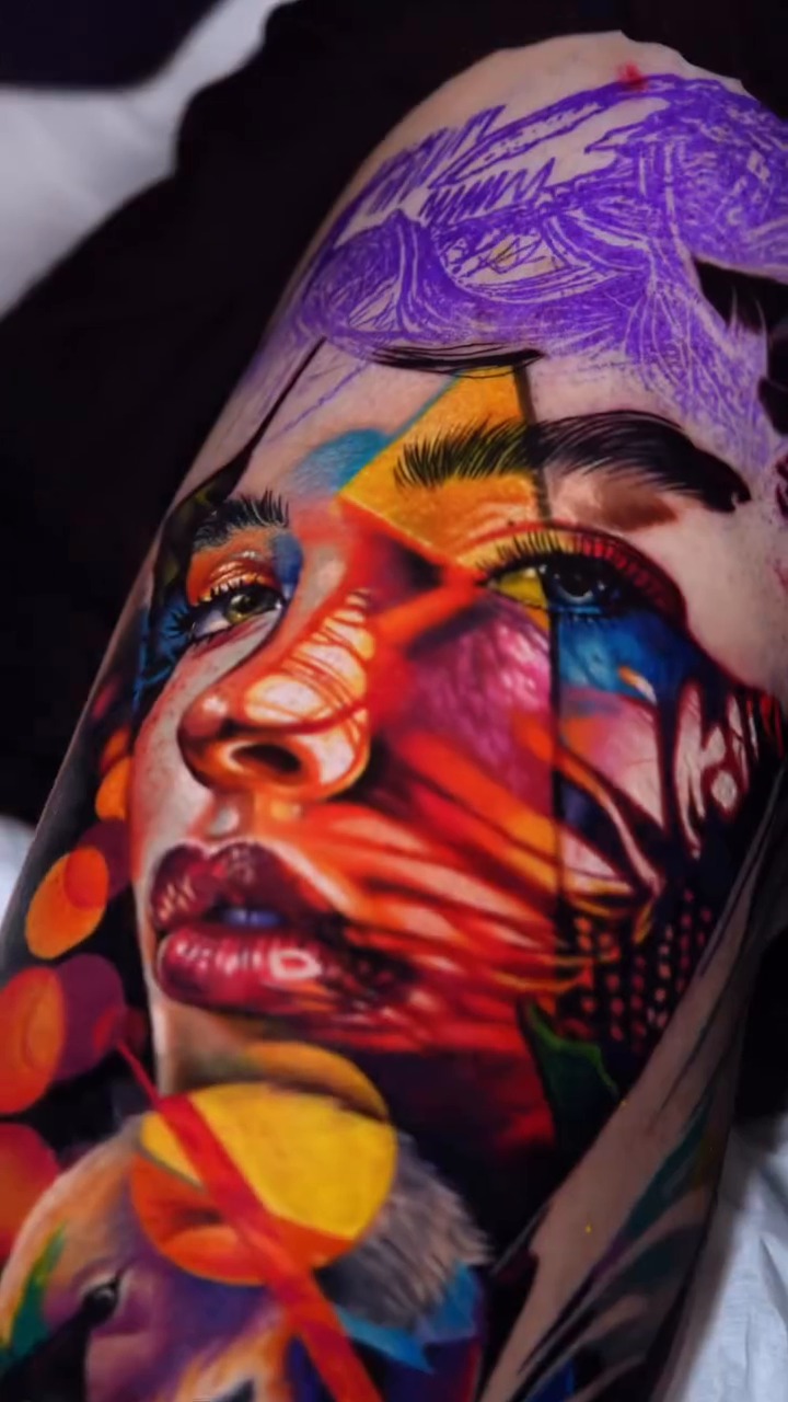 Woman with abstract elements realism tattoo by Israel De Jesus Legonier Aguliera