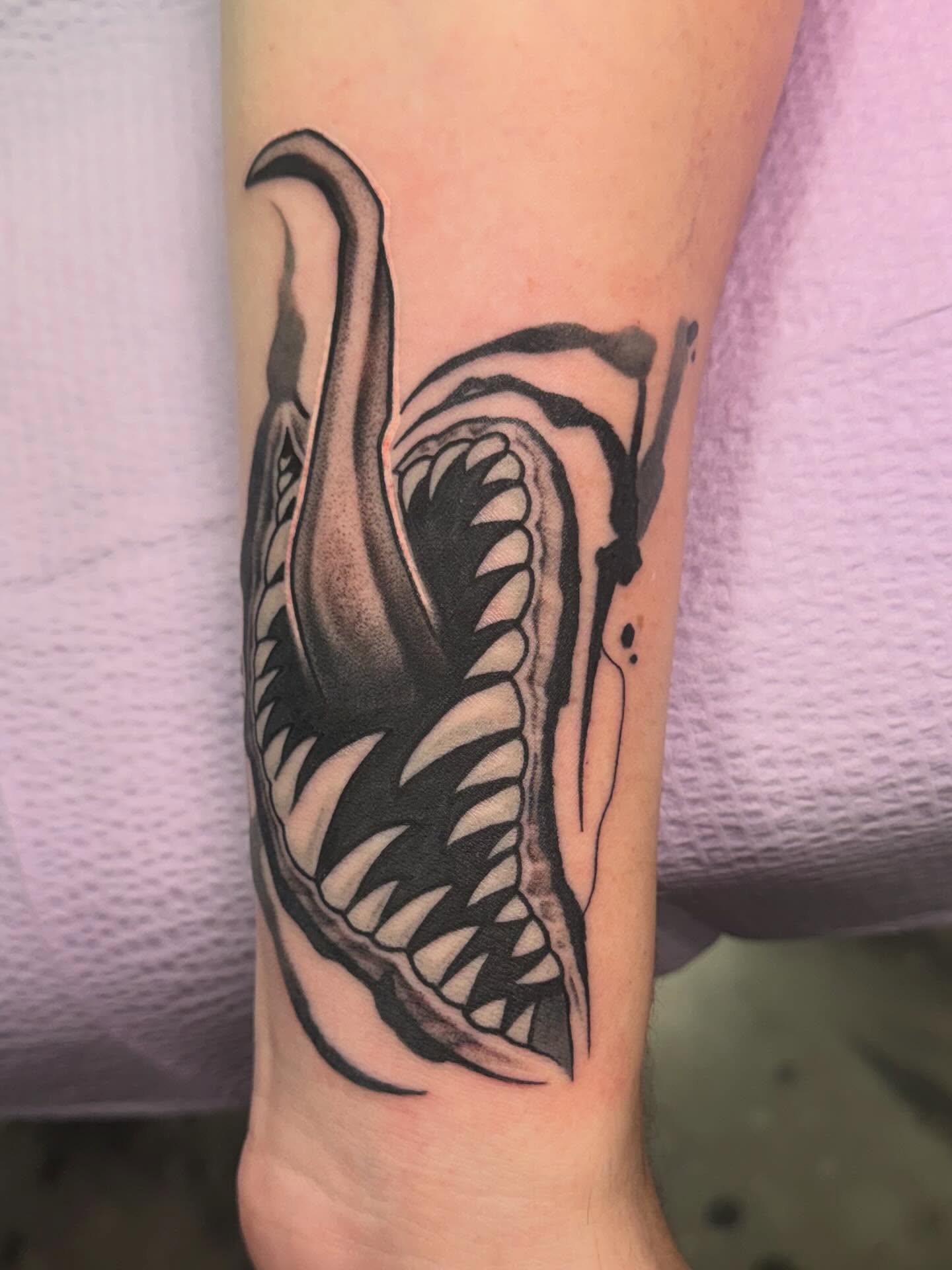 Tattoo by @damnros — black_and_grey, trash_polka