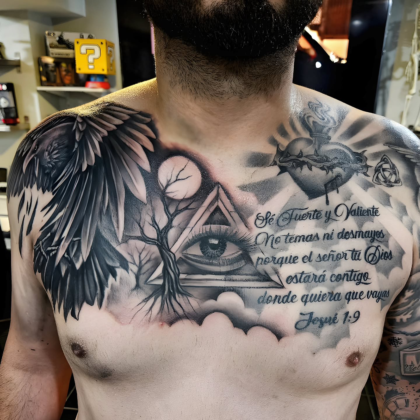 Heart with crown of thorns realism tattoo on the chest by "El Jose" Tattoo