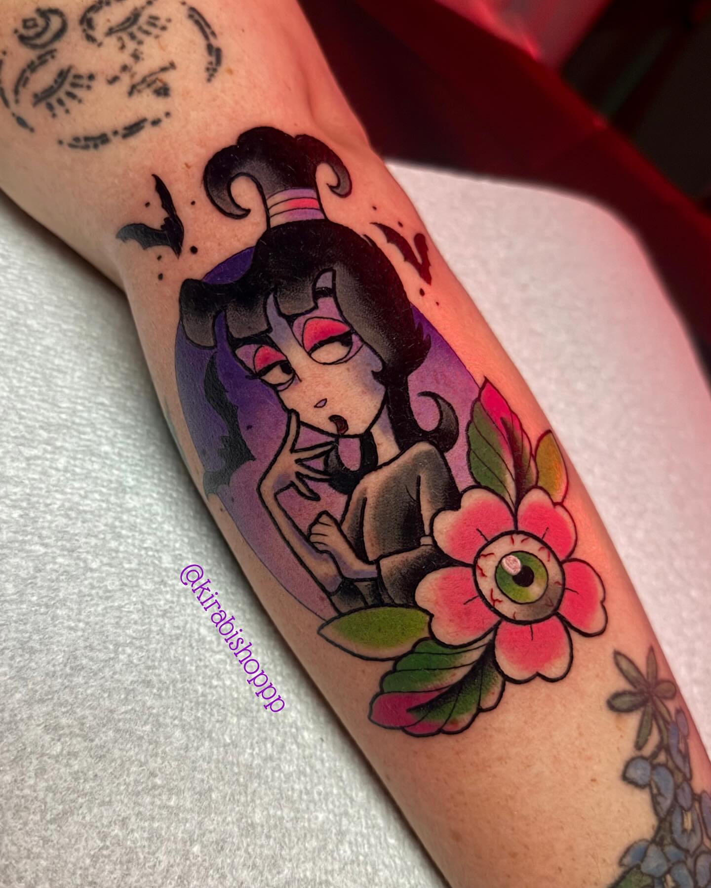 Anime character with flowers anime tattoo on the forearm by 𝔎𝔦𝔯𝔞 𝔅𝔦𝔰𝔥𝔬𝔭