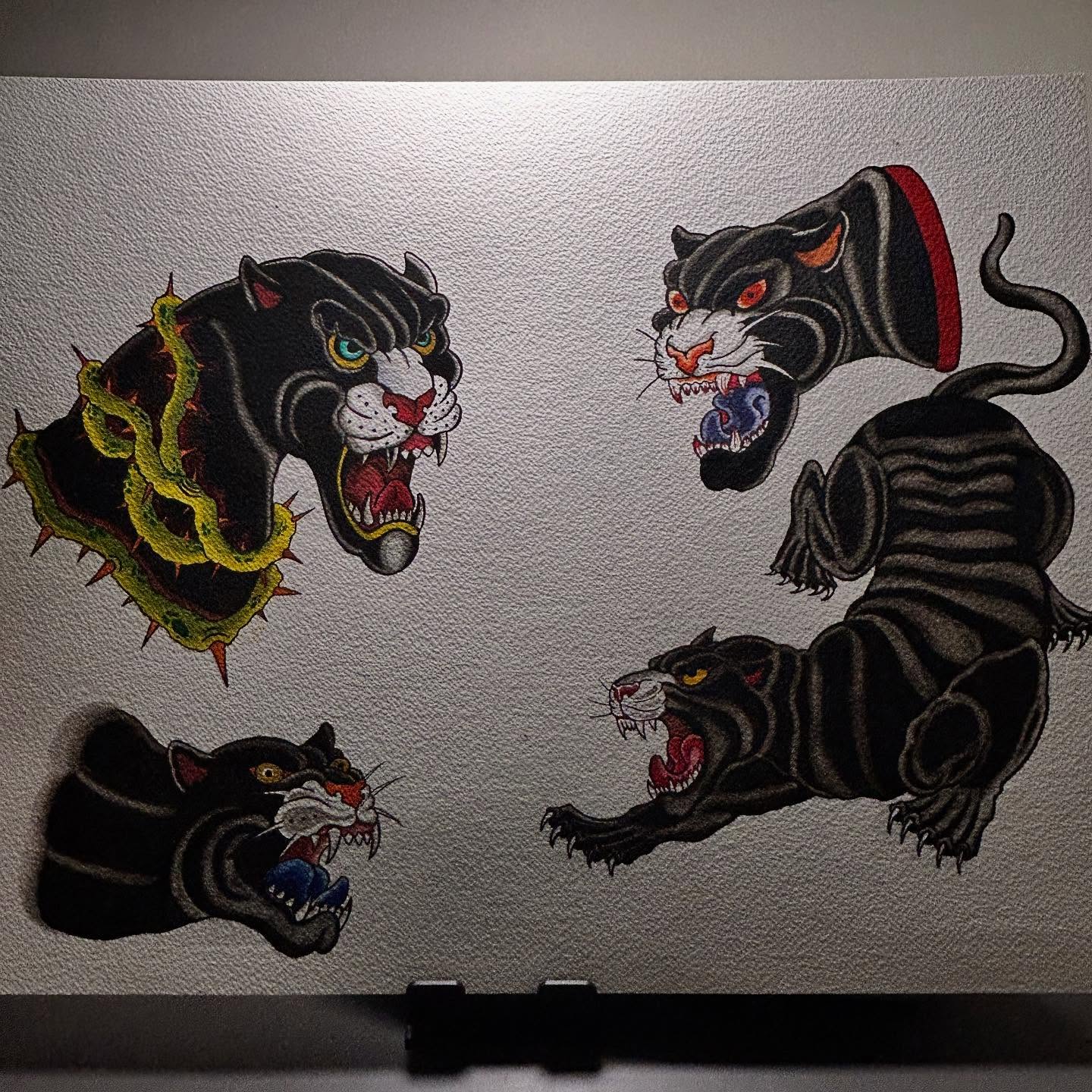Panthers American traditional tattoo by Dai