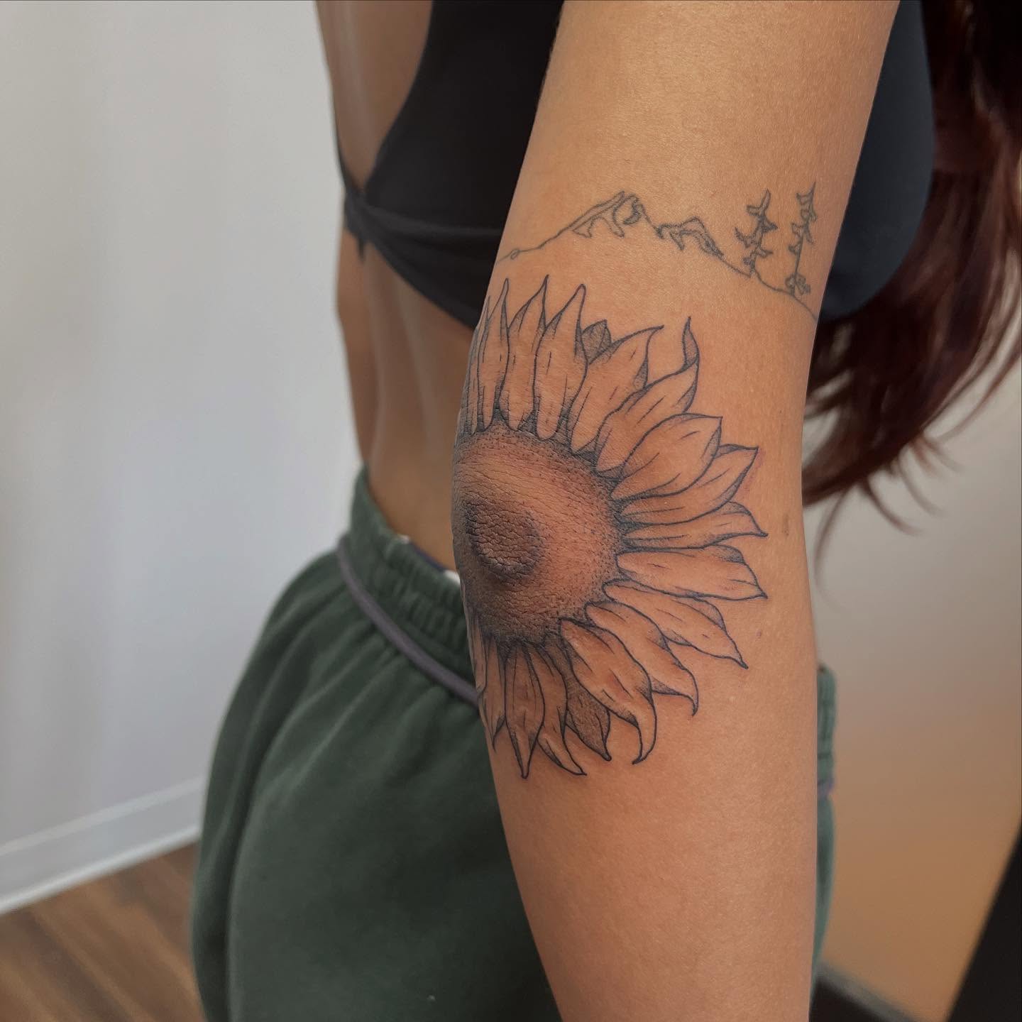 Sunflower black and grey tattoo on the forearm by 🍄‍🟫🍄Moth🍄🍄‍🟫