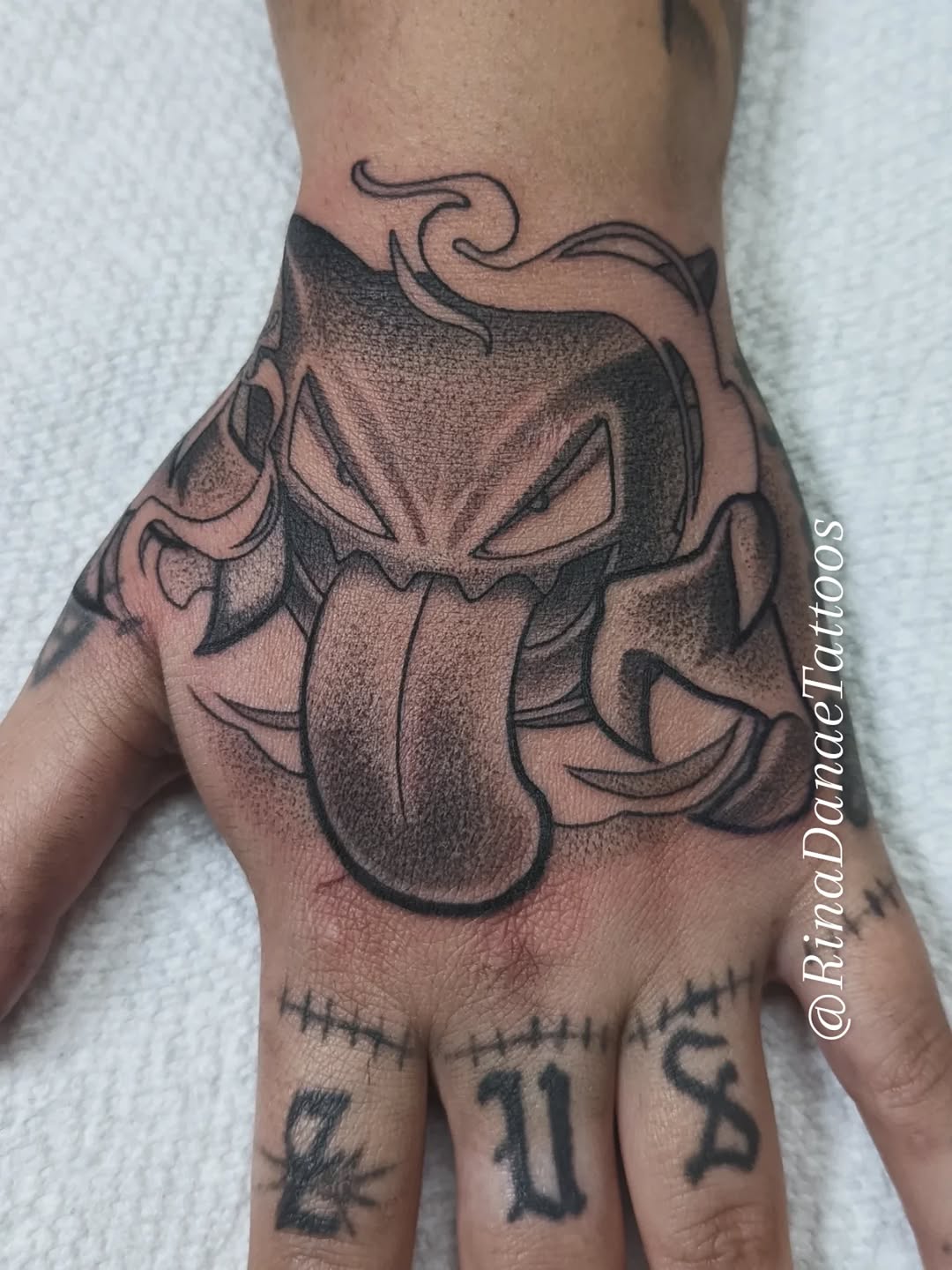 Tattoo by @rinadanae_tattoos — black_and_grey, chicano