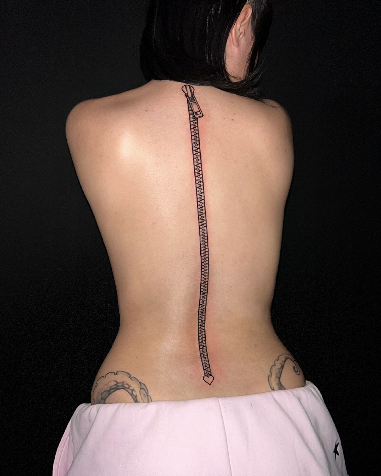 Zipper black and grey tattoo on the back by ♡ hayley ♡