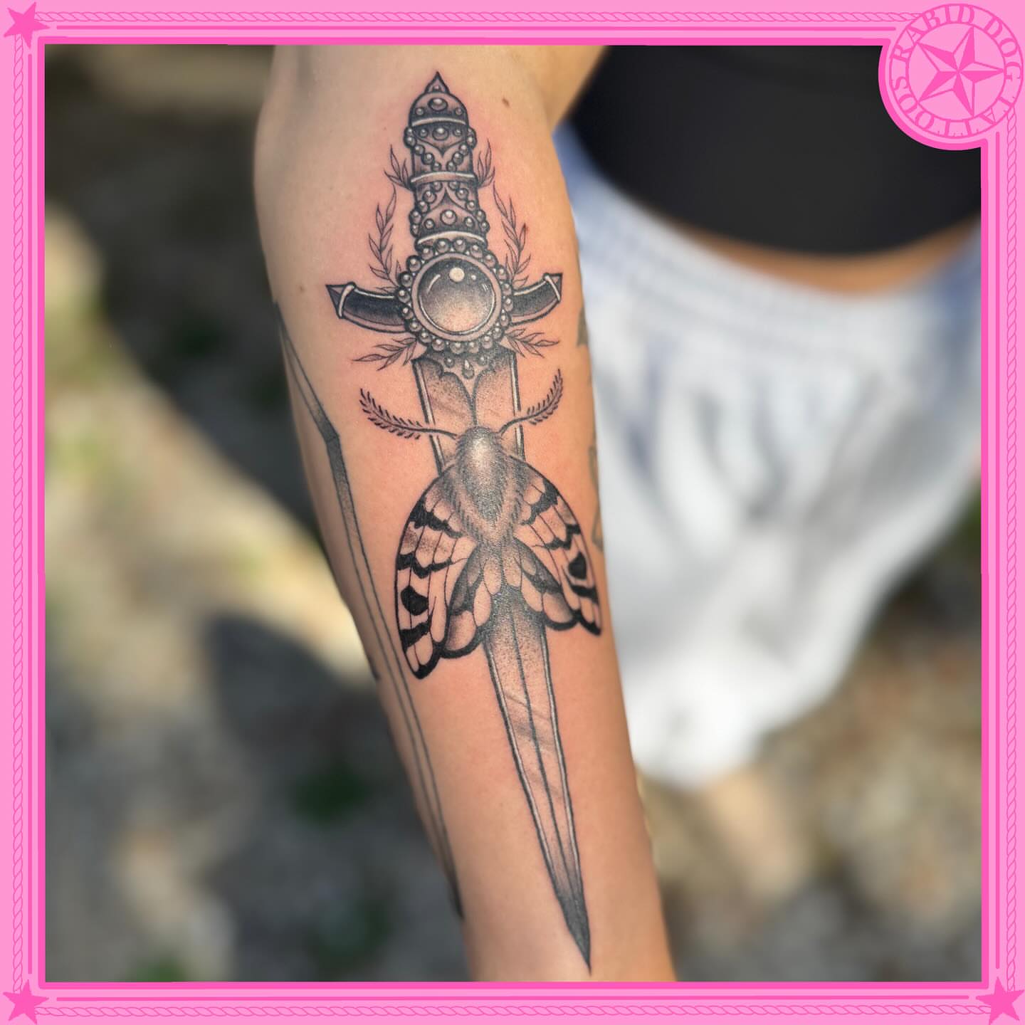 Sword black and grey tattoo on the forearm by 𝕷𝖊𝖝𝖎 𝕽𝖚𝖓𝖞𝖔𝖓