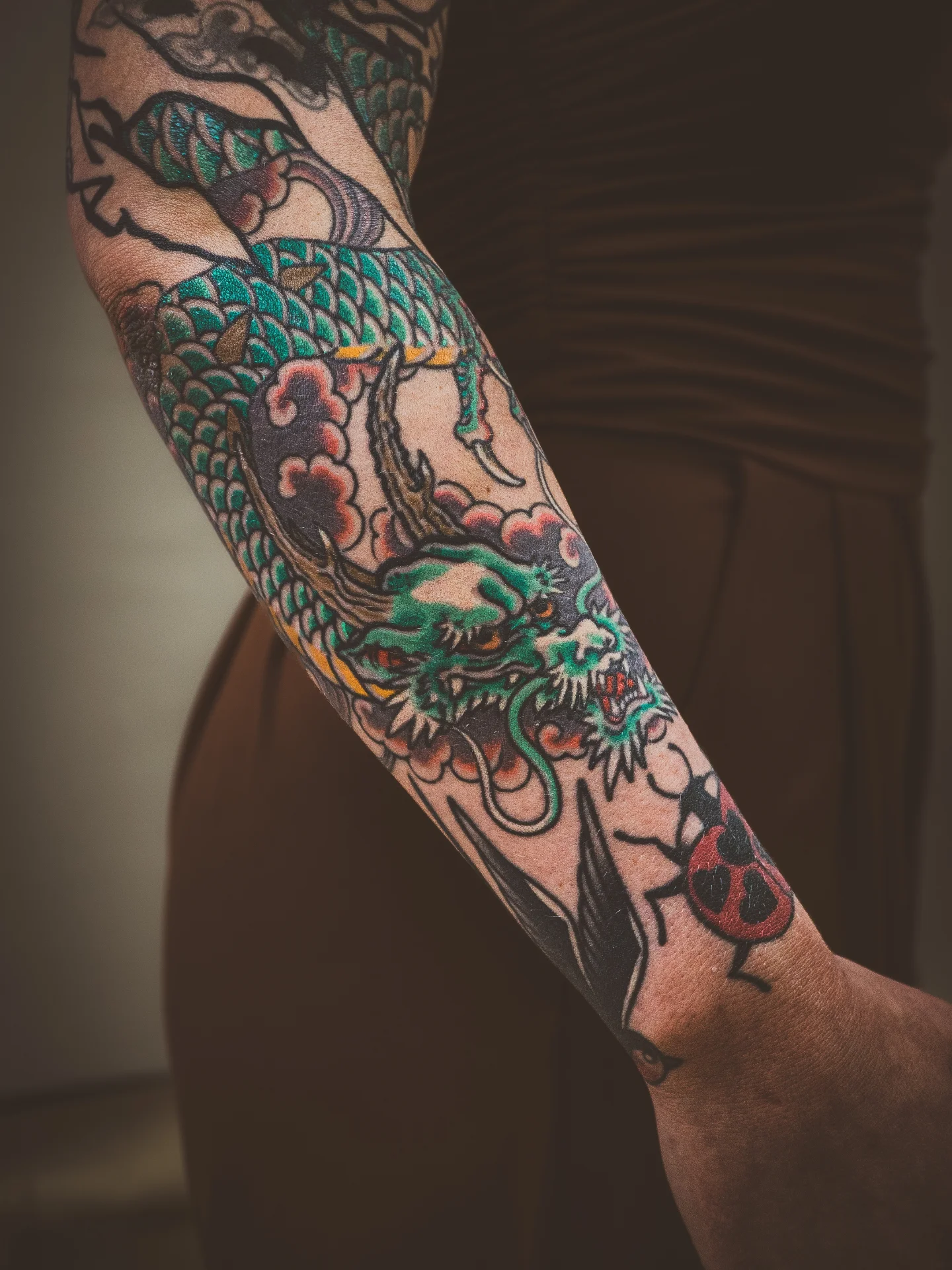 Dragon japanese irezumi tattoo on the forearm by Angela Mukai