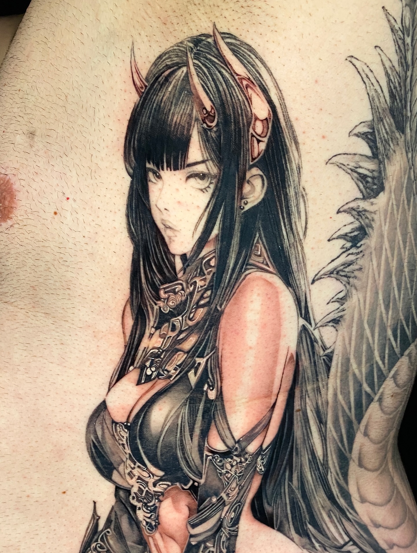 Tattoo by @brawdertattoo — anime, dotwork