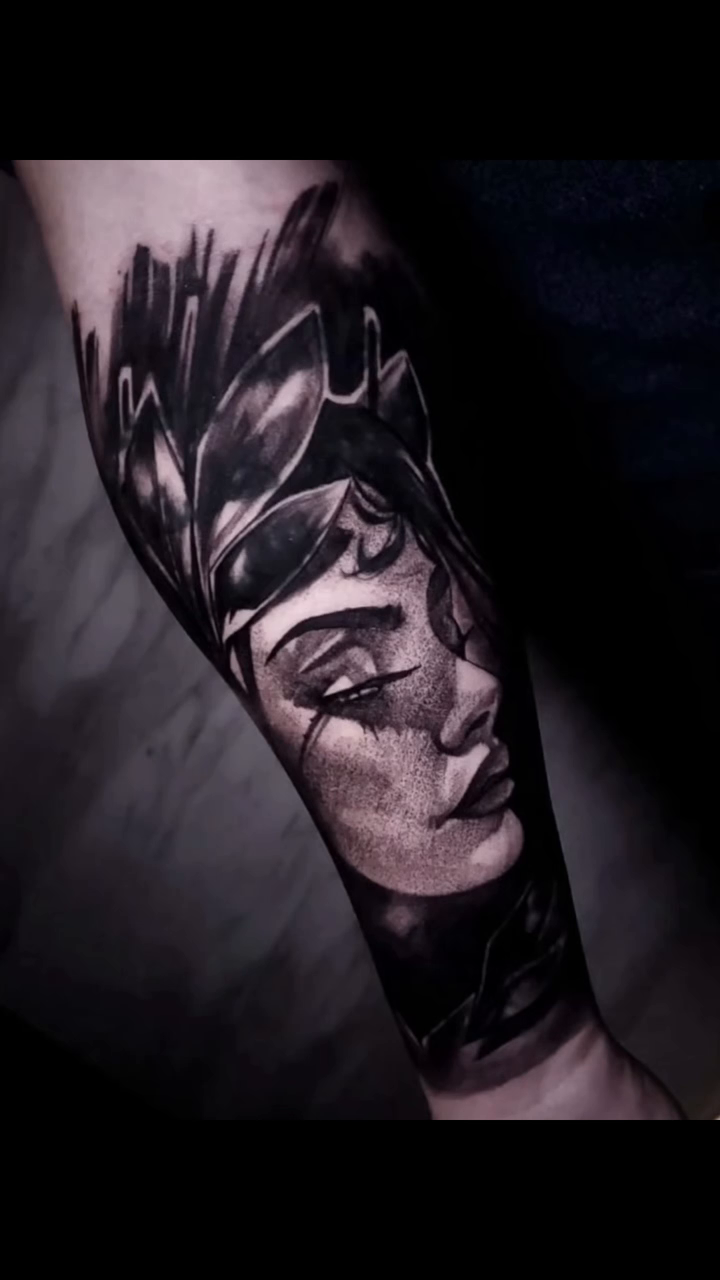 Woman's face with foliage realism tattoo by Xavier NYC TATTOO ARTIST
