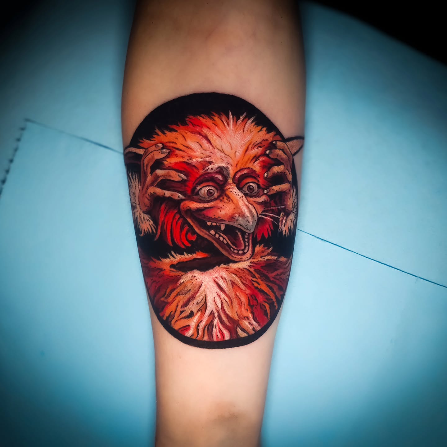 Gremlin realism tattoo on the forearm by Mel Michelle