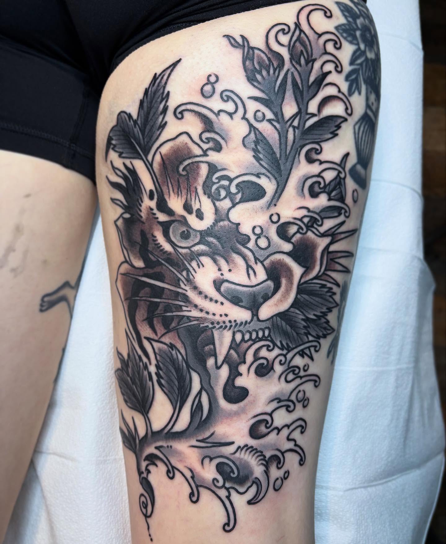 Tattoo by @mason_montgomery — black_and_grey, japanese_irezumi