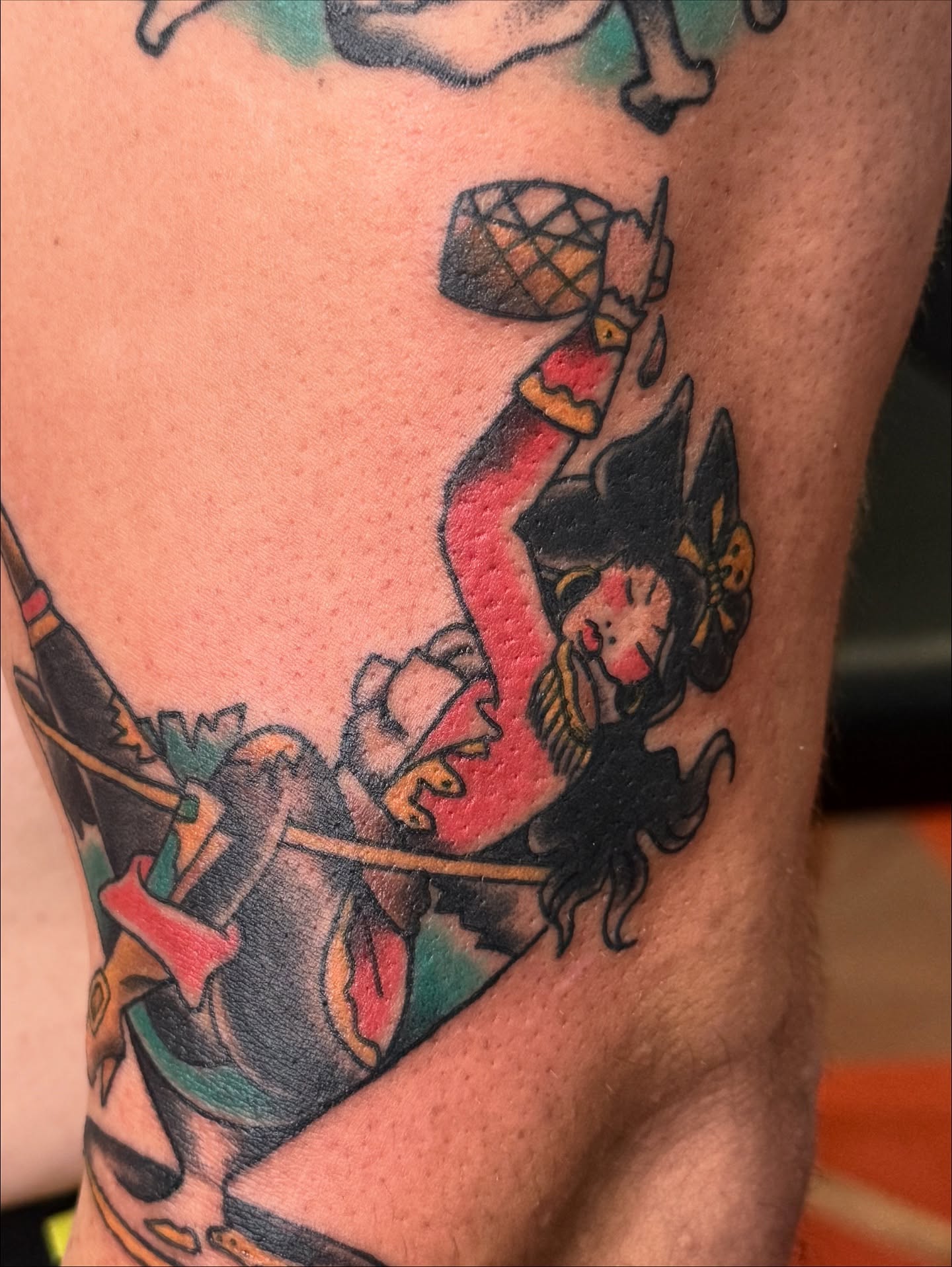 Pirate woman American traditional tattoo on the forearm by Andre Guerra