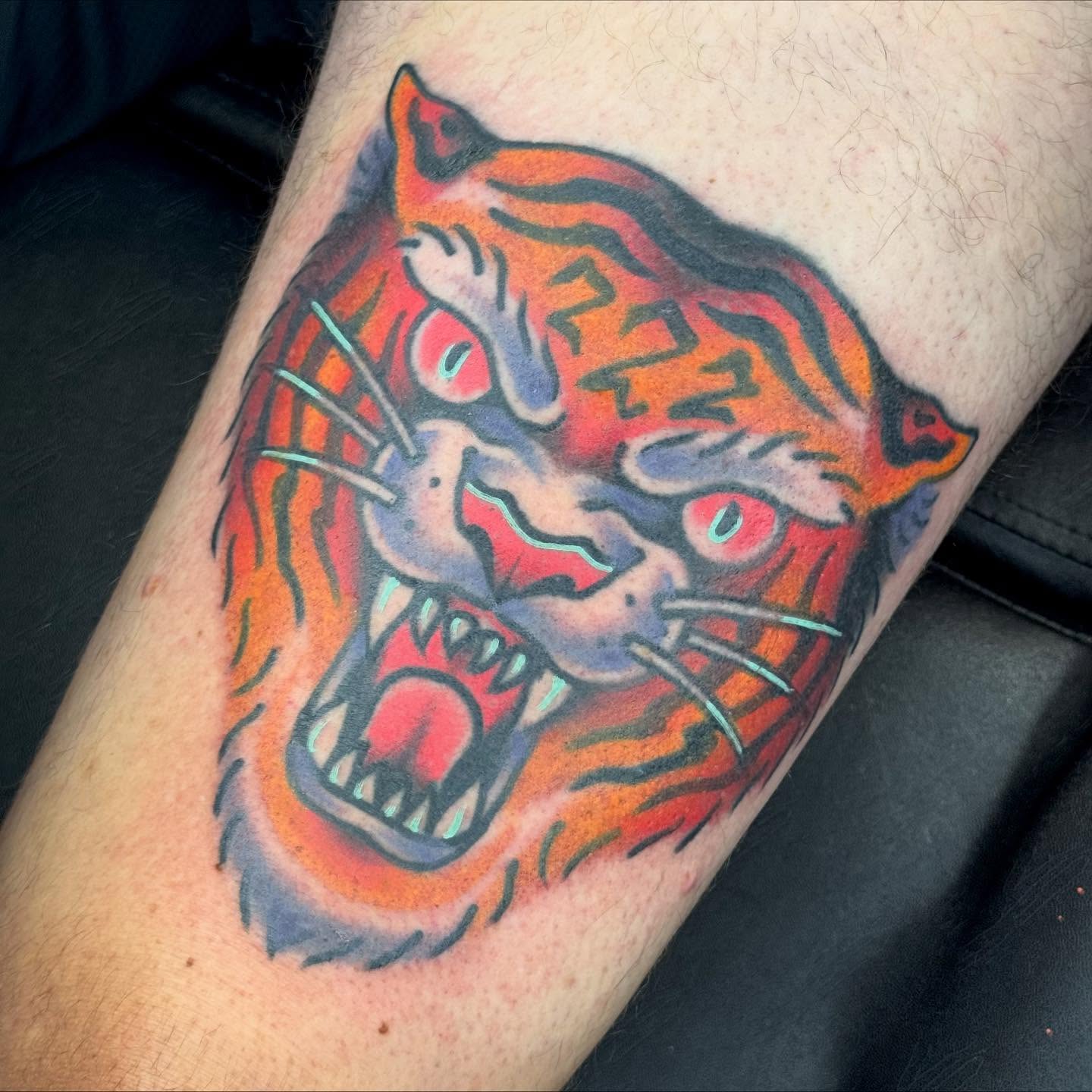 Tiger American traditional tattoo on the forearm by β¦ πΉπππ π°ππ π·ππππππππ β¦, Nashville, Tennessee