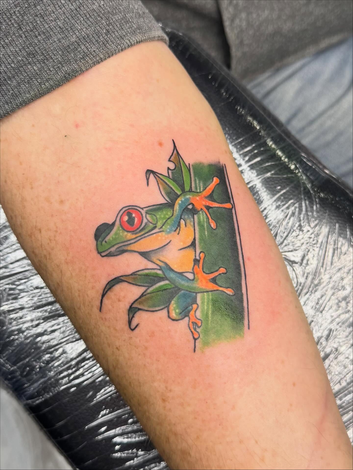 Frog realism tattoo on the forearm by Breanna💉🔮, Dover, Delaware