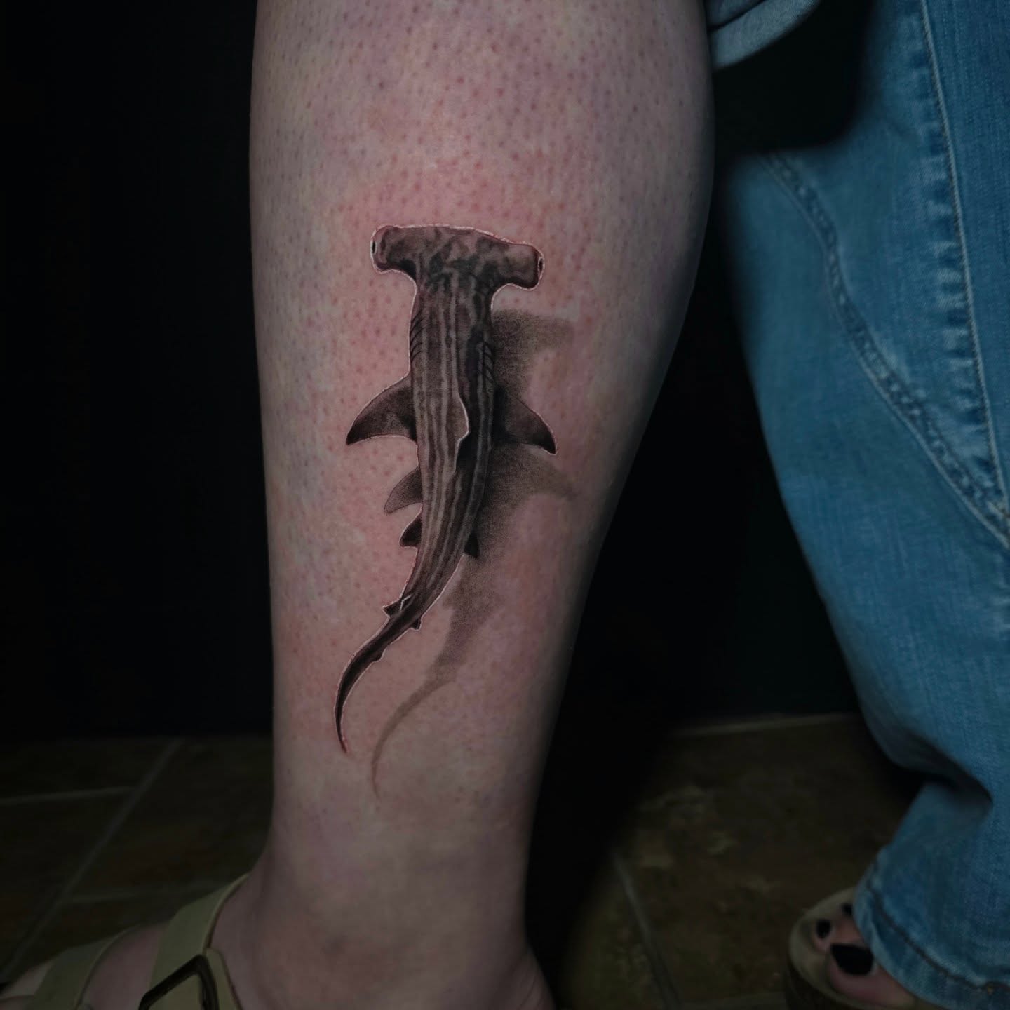 Hammerhead shark realism tattoo on the forearm by Anna Brittany