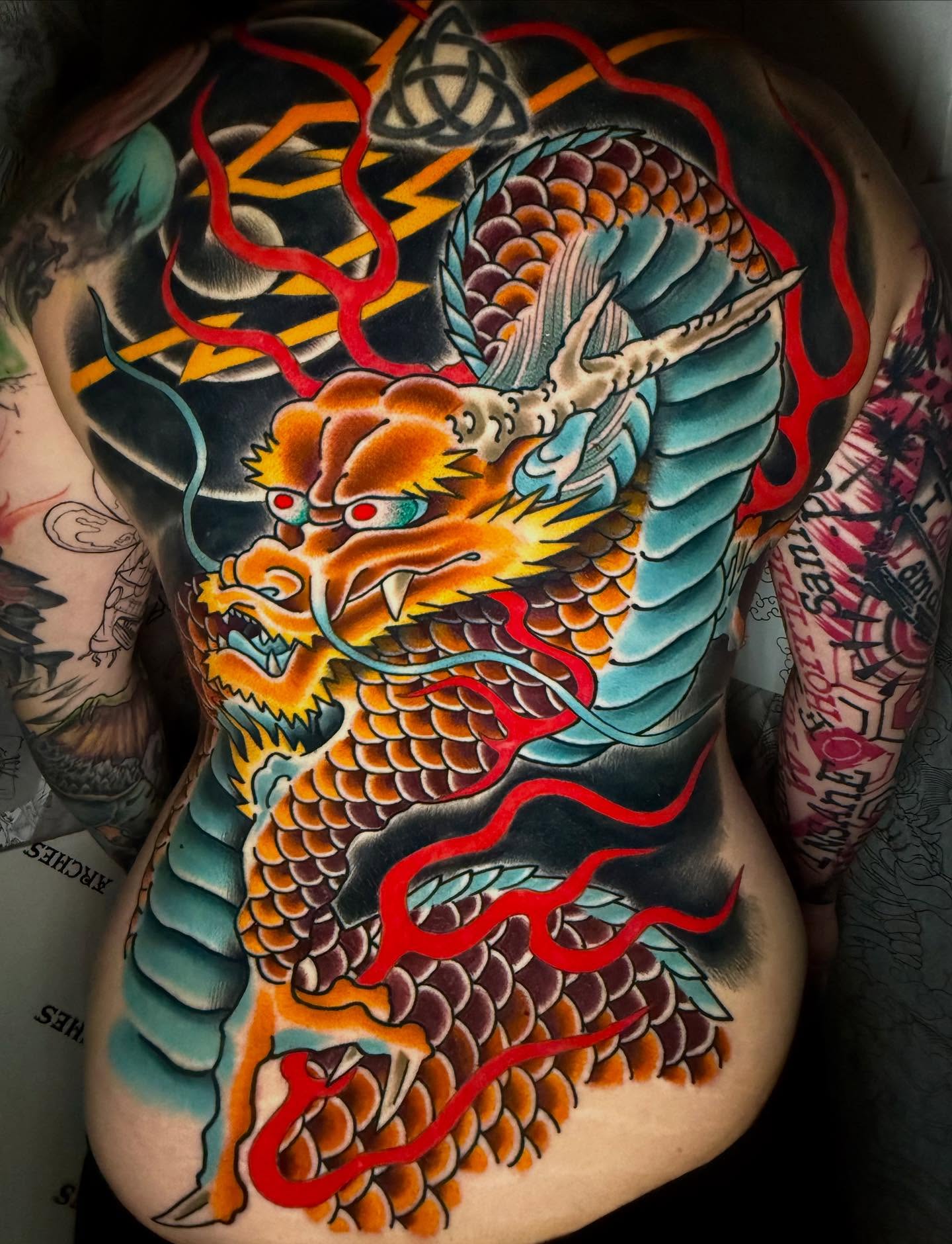 Dragon japanese irezumi tattoo on the back by Mike Diamond