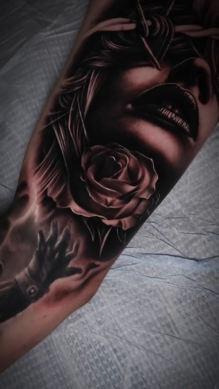 Tattoo by @tattoosbyshiva — dark_realism, black_and_grey