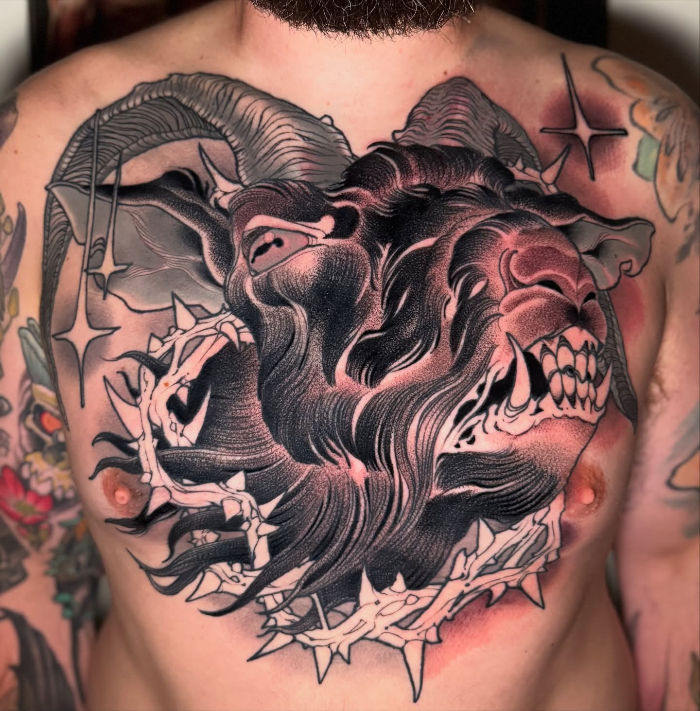 Tattoo by @sacred_crow — dark_realism, black_and_grey