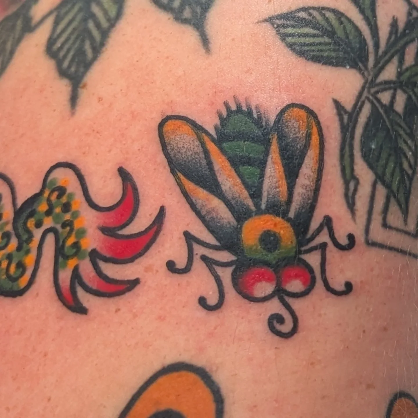 Butterfly American traditional tattoo on the shoulder by Zack Mueller
