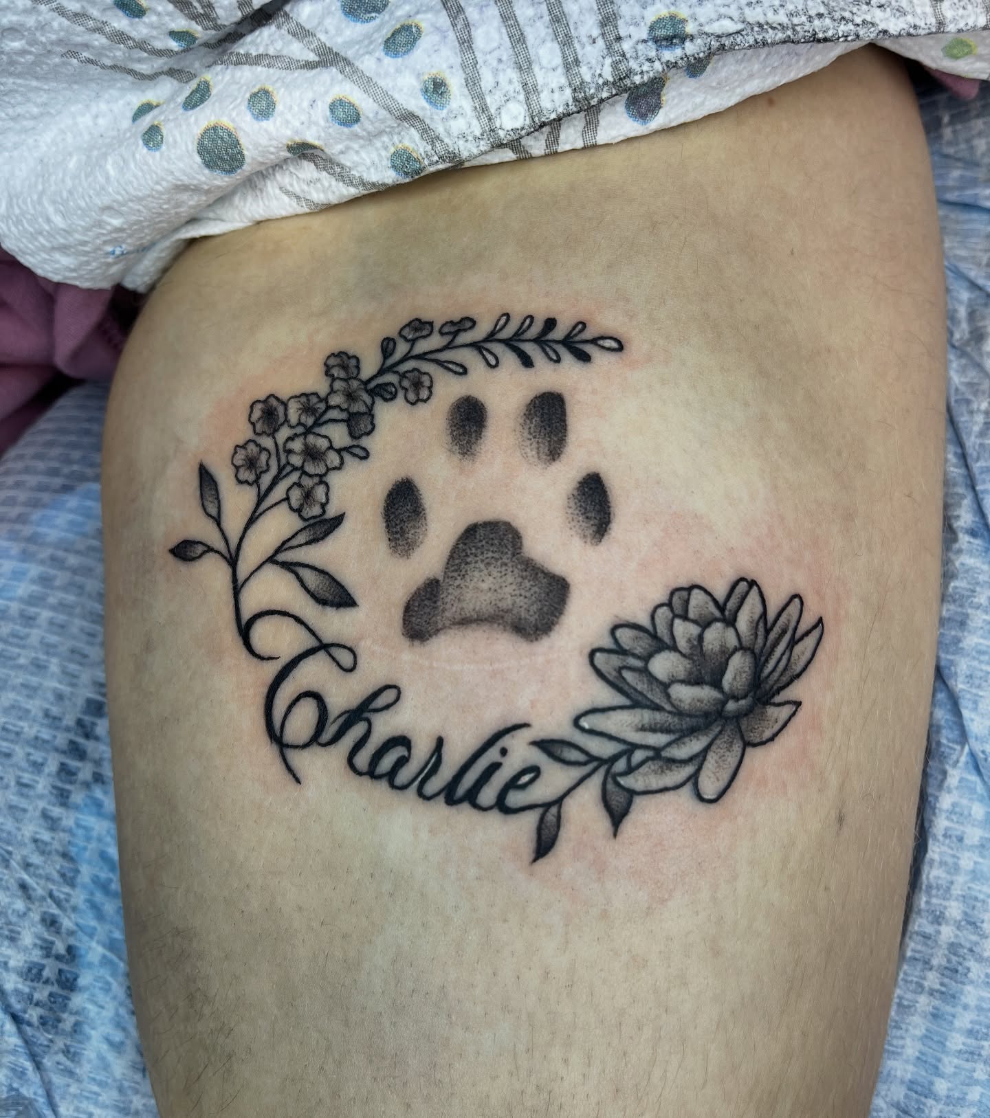 Tattoo by @anya.artistry.tattoos — dotwork, black_and_grey