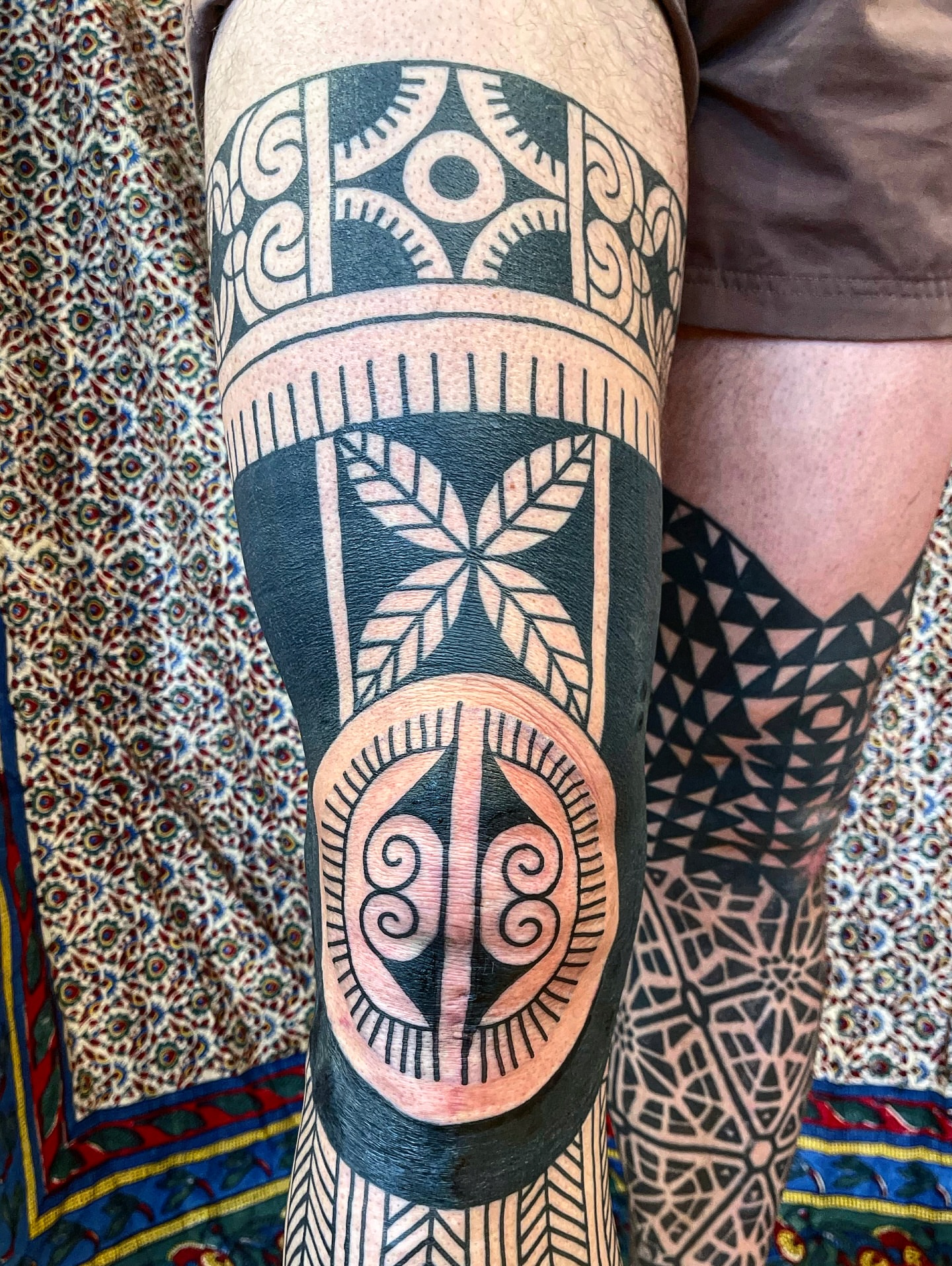 Tribal pattern tribal tattoo on the calf by Swasthik Iyengar, New York, New York