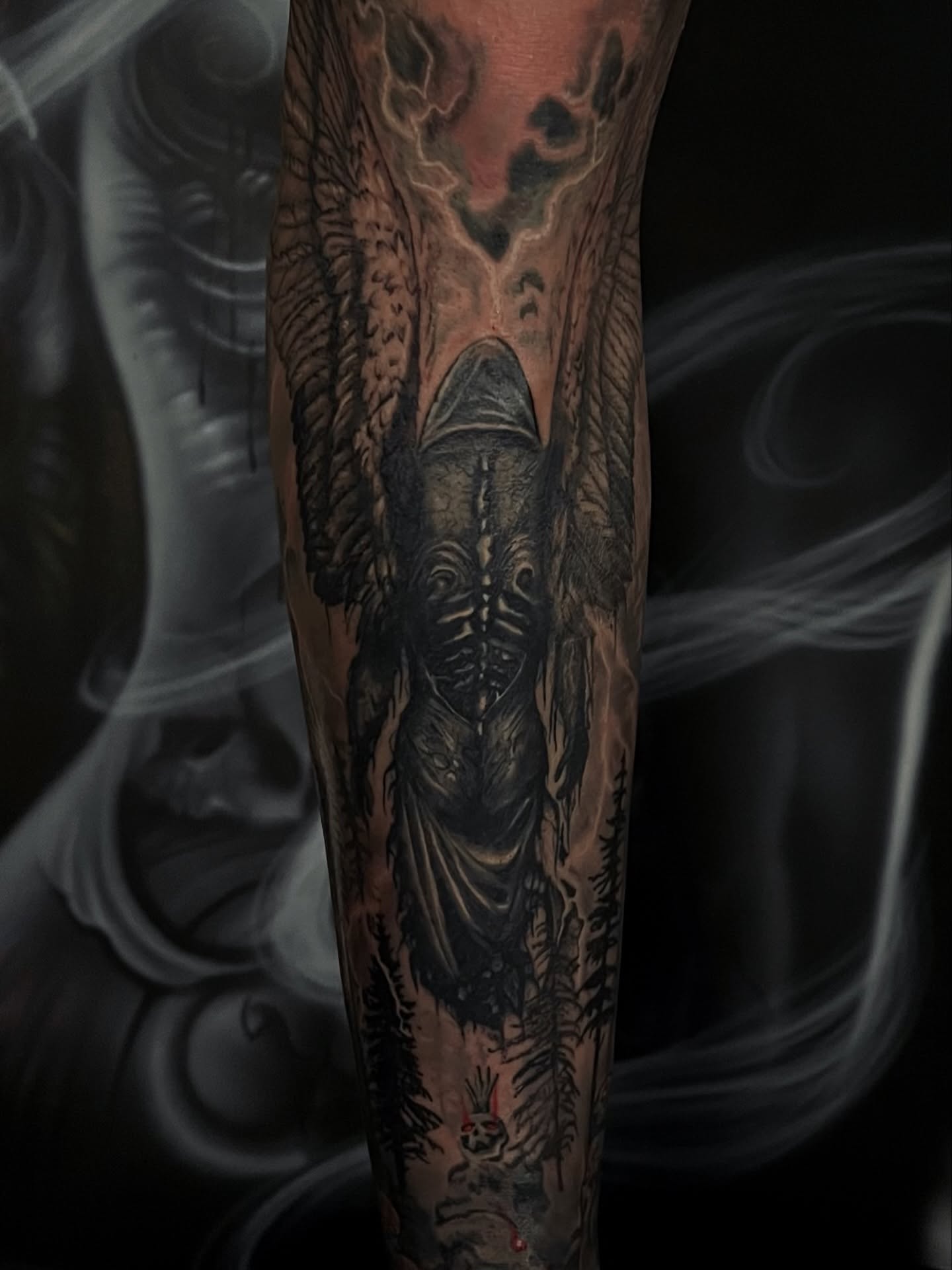 Tattoo by @gat_ink — black_and_grey, dark_realism