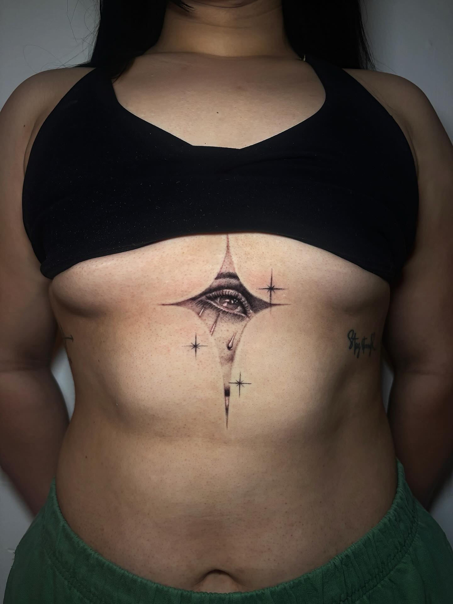 Eye with stars geometric tattoo on the ribs by l i z ✶