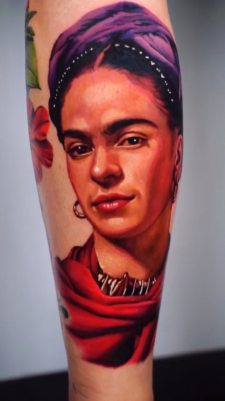 Frida Kahlo portrait neo-traditional tattoo on the forearm by Nate