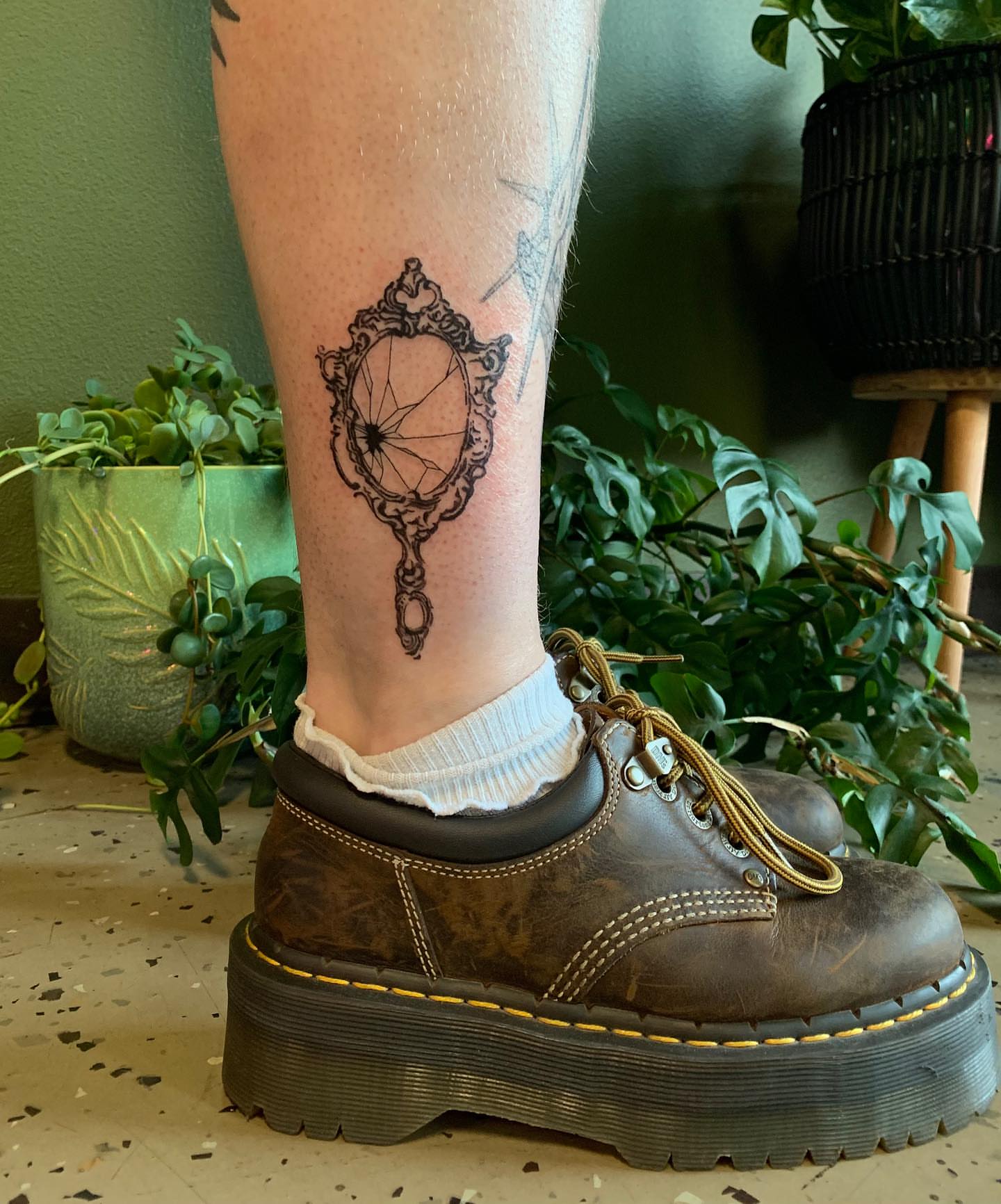 Mirror geometric tattoo on the calf by ⊹ Avery Peterson ⊹