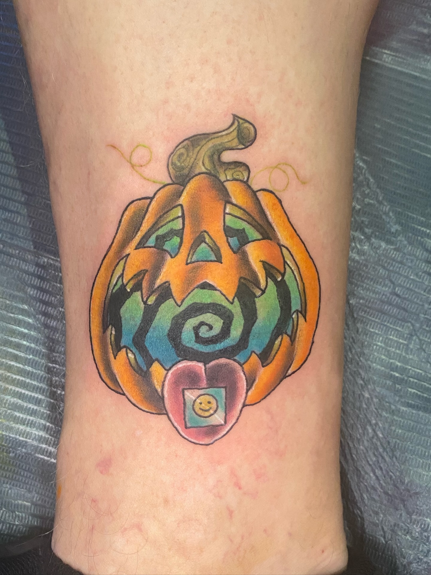 Pumpkin American traditional tattoo on the forearm by Brittany Whitaker