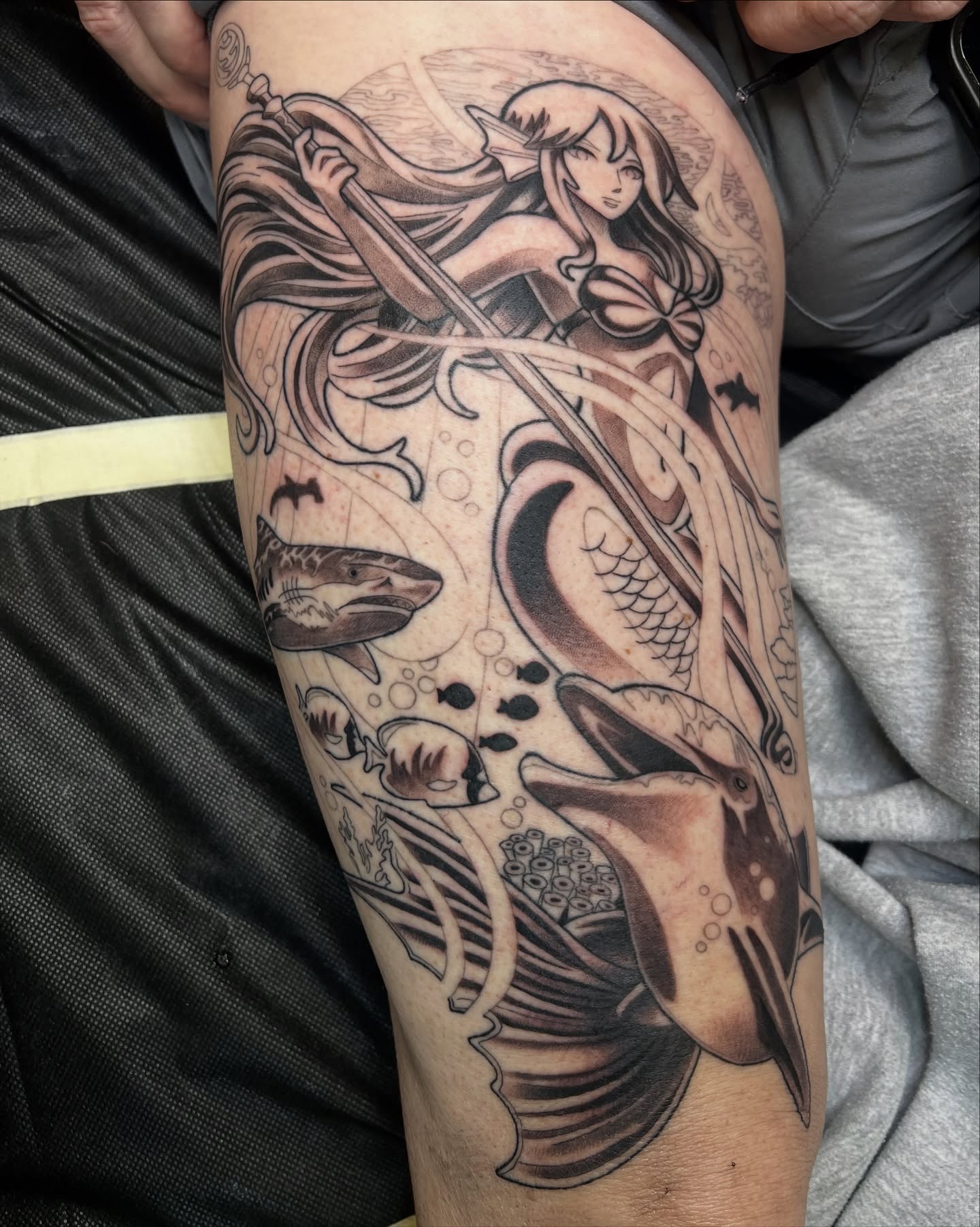 Tattoo by @zoeysageink — black_and_grey, anime