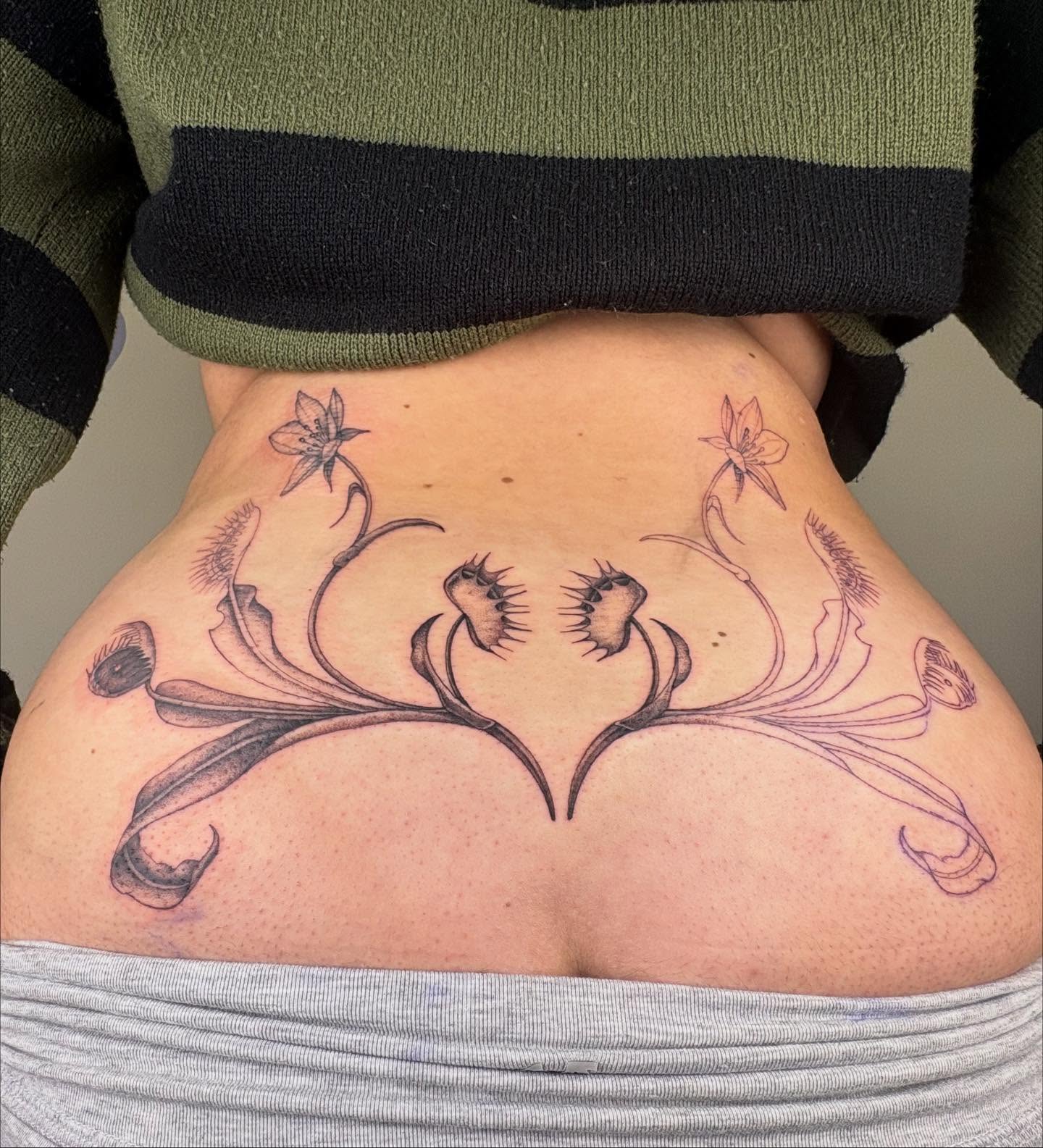 Floral black and grey tattoo on the torso by β±βΏβ° π π π° π πΎ β±βΏβ°