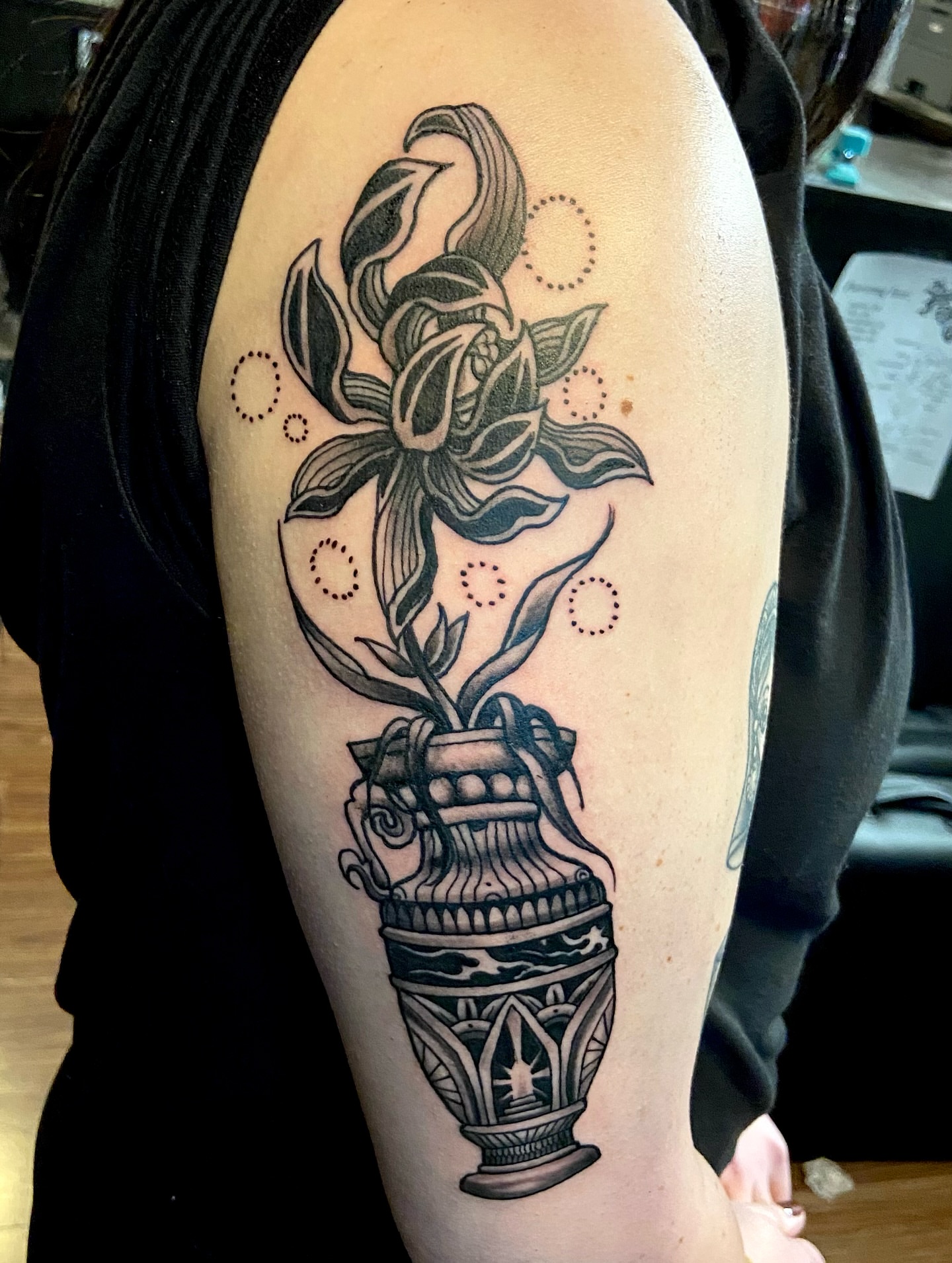 Tattoo by @coltrain_45 — black_and_grey