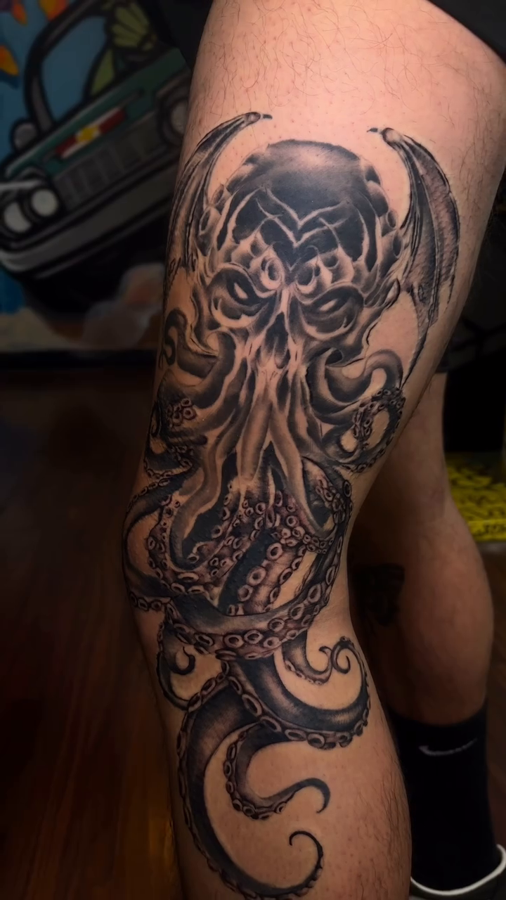 Cthulhu monster dark realism tattoo by Alexandria