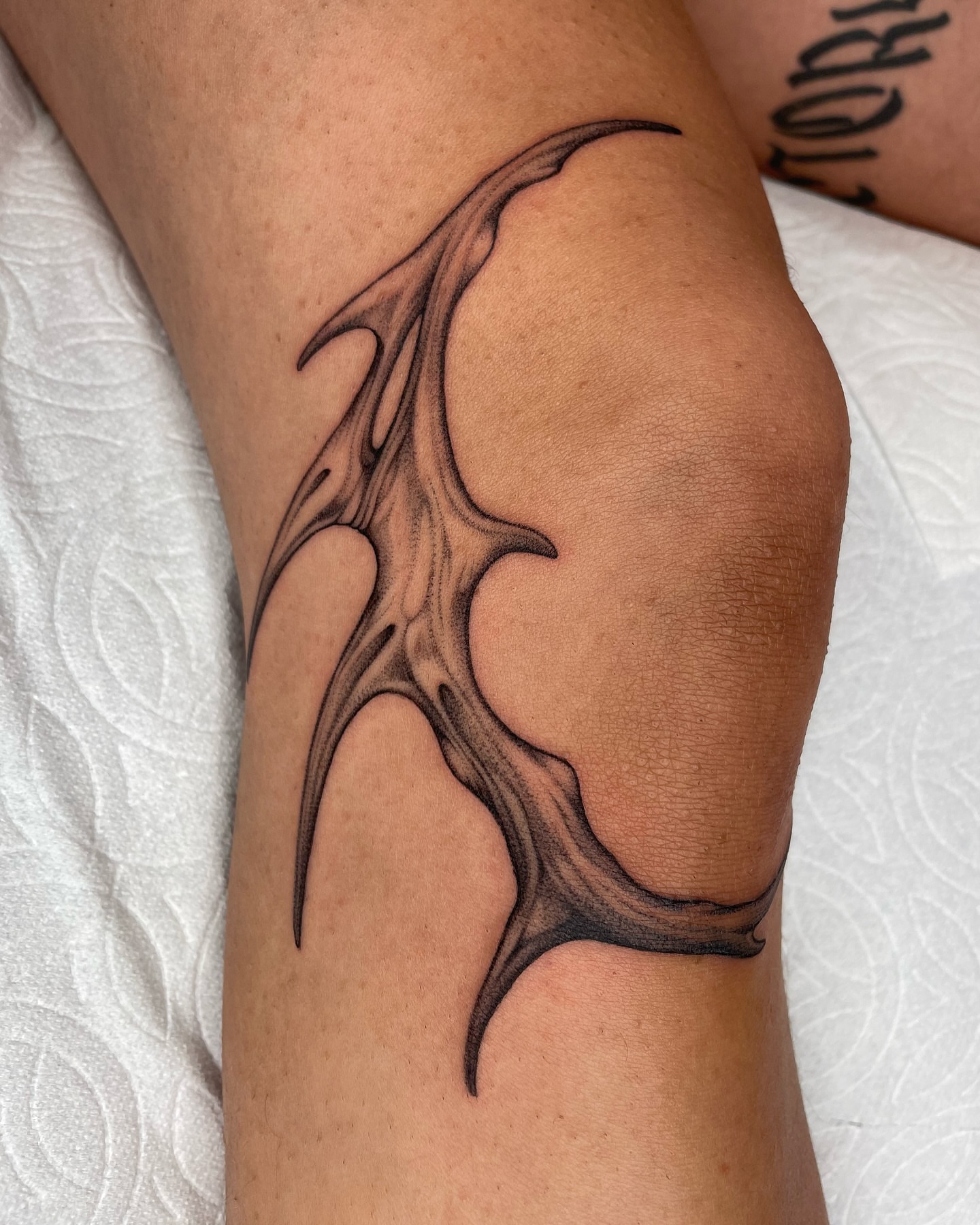 Antler tribal tattoo on the forearm by 𝕮𝖆𝖗𝖔𝖑𝖎𝖓𝖊 𝕽𝖆𝖊 𝕽𝖔𝖇𝖎𝖓𝖘𝖔𝖓, Los Angeles, California