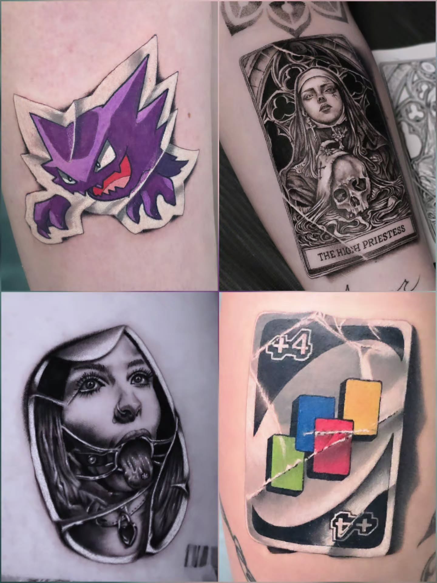 Gengar American traditional tattoo on the forearm by Jake Barney