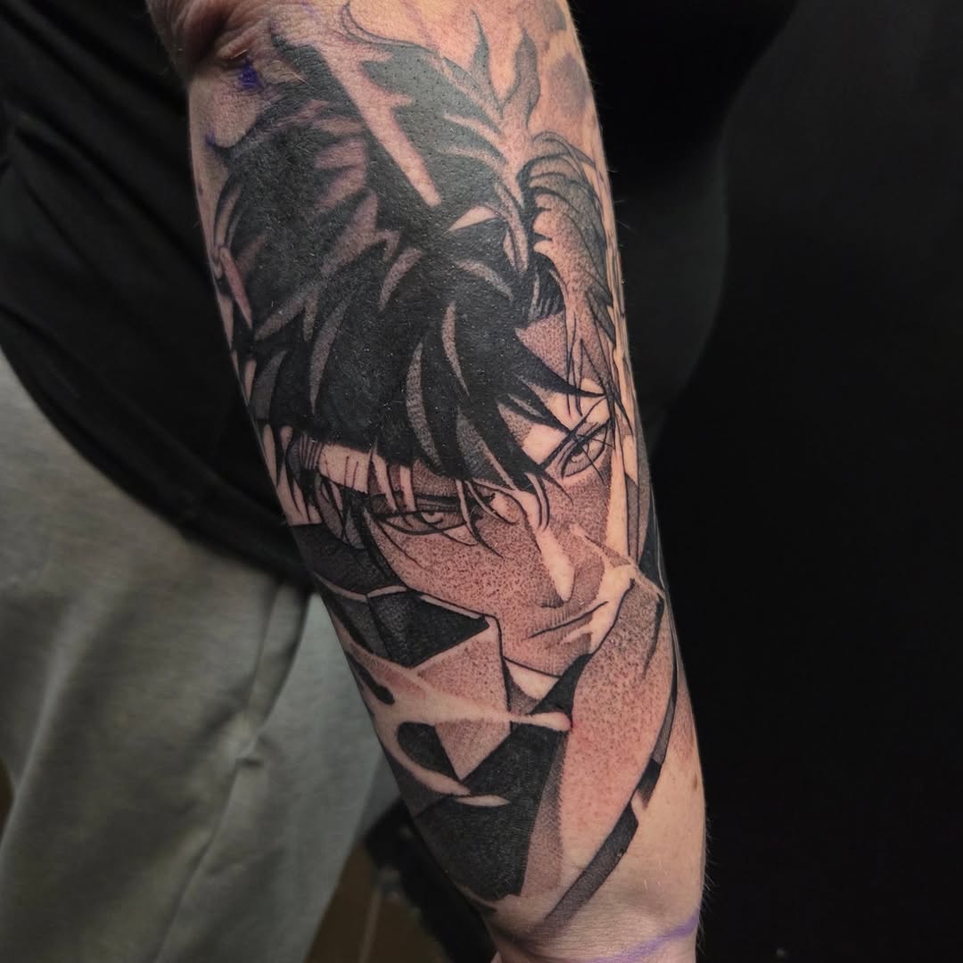 Tattoo by @batbonez โ anime, black_and_grey