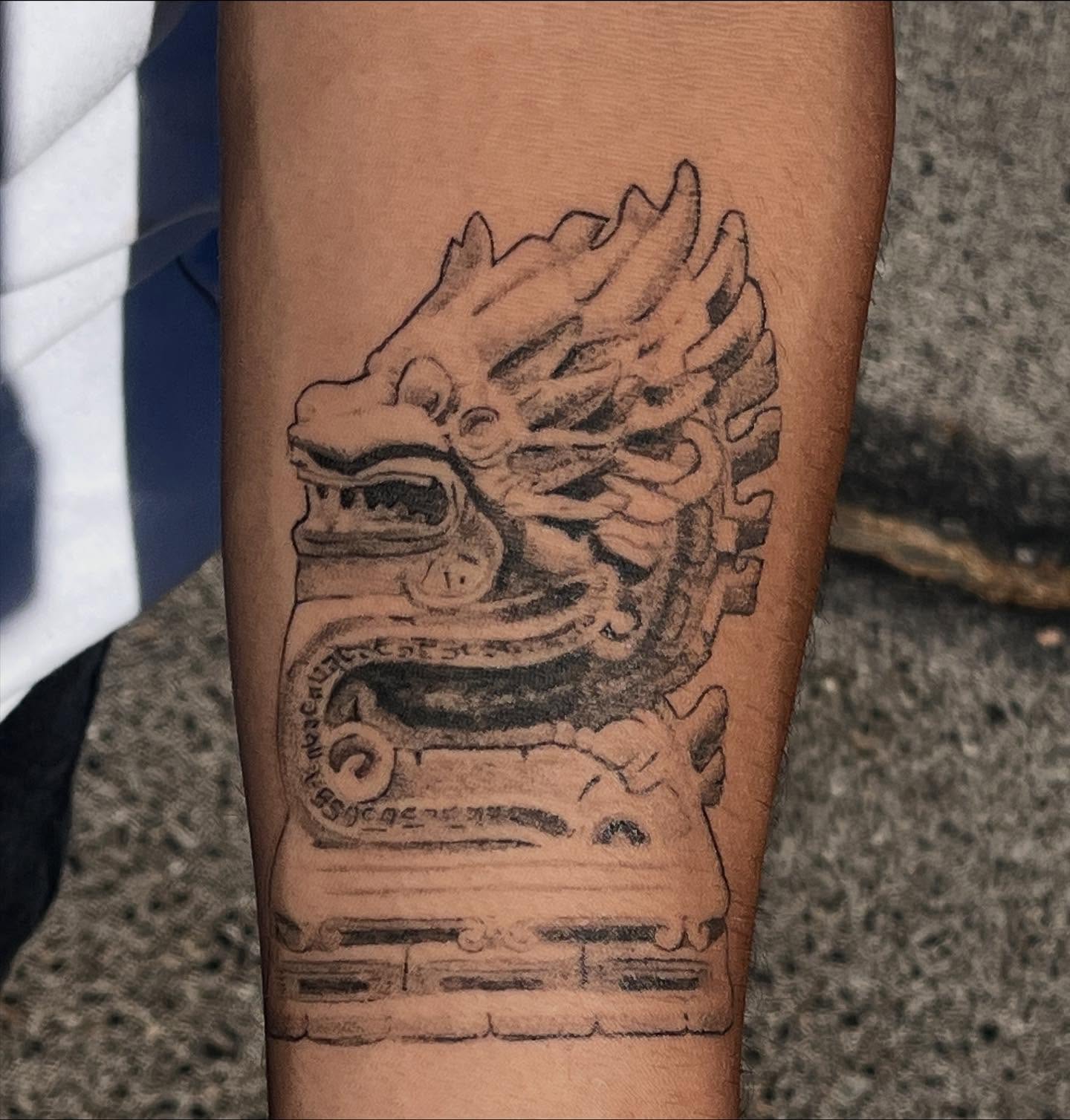 Dragon black and grey tattoo on the forearm by Kevin, Las Vegas, Nevada