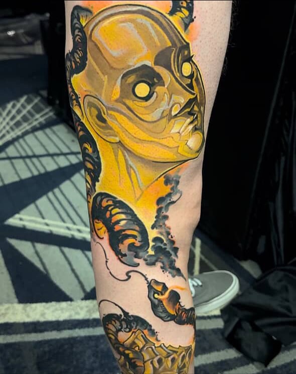 Skull American traditional tattoo on the forearm by Randy Templin Tattoo Artist, Virginia Beach, Virginia