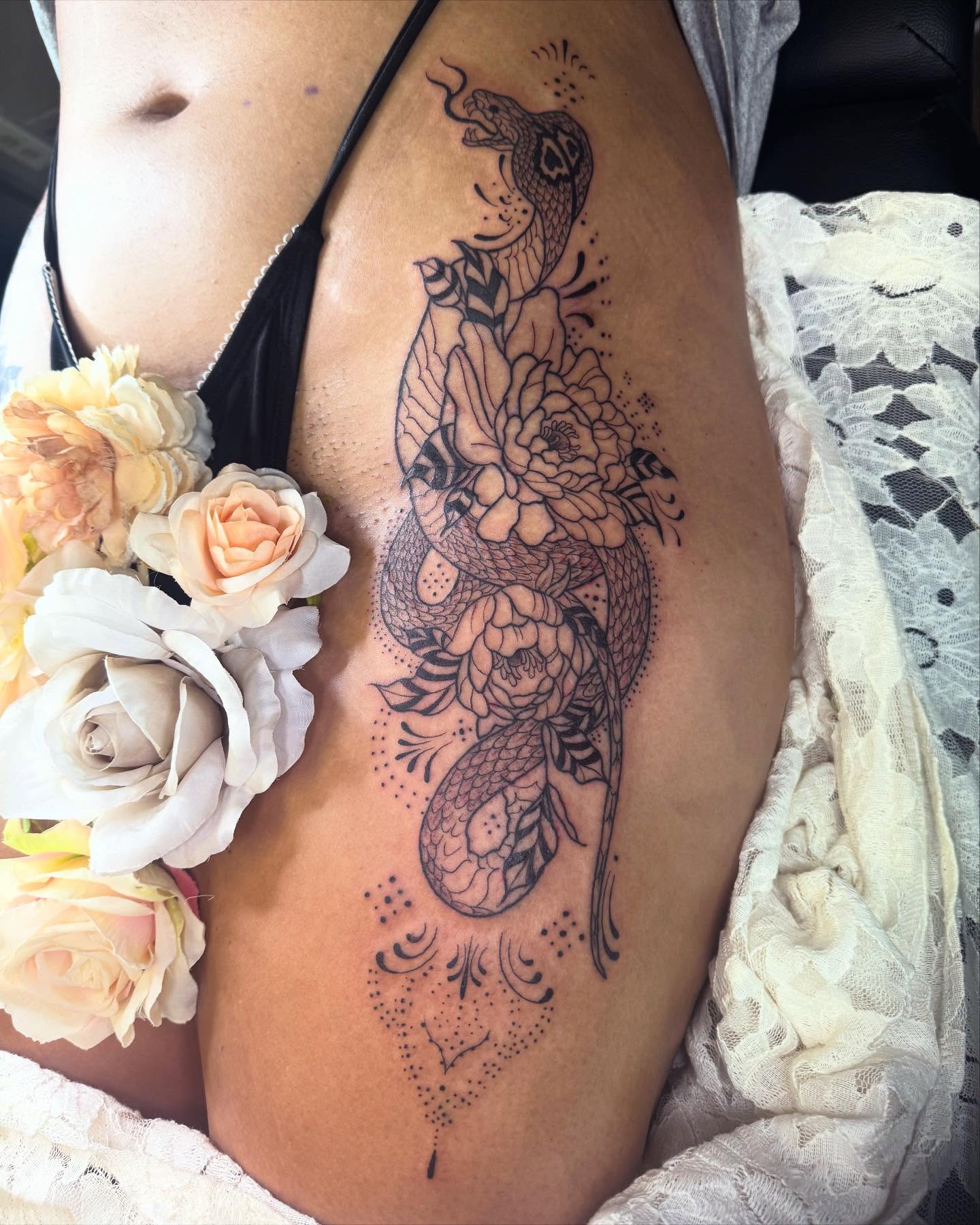 Tattoo by @skittykittykitty — dotwork, black_and_grey