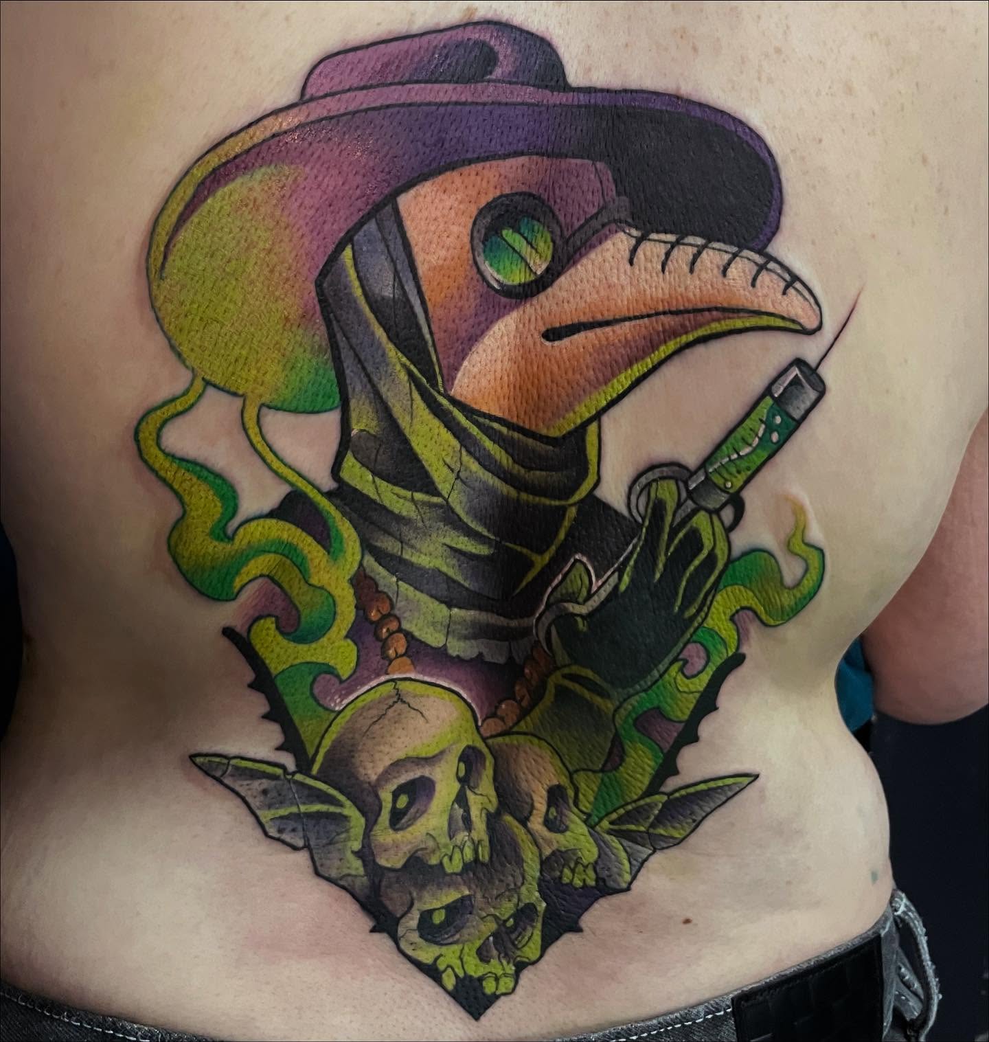 Plague doctor American traditional tattoo on the torso by ππΈππππ π΅ππππππ