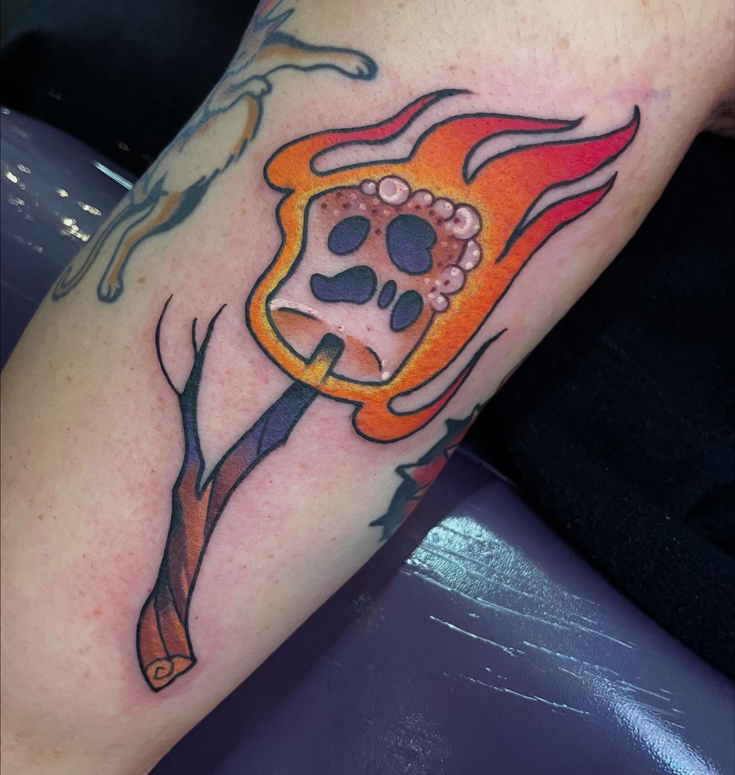 Skull with flames American traditional tattoo on the forearm by ππΈππππ π΅ππππππ