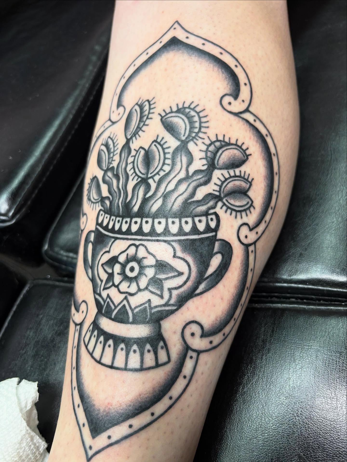 Sugar skull American traditional tattoo on the forearm by ✨Shelby ✨