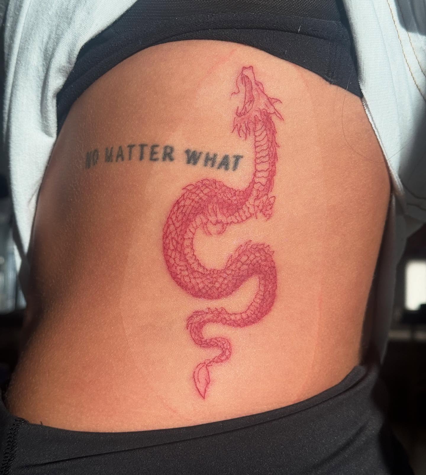 Dragon dotwork tattoo on the ribs by @mr.smiley___