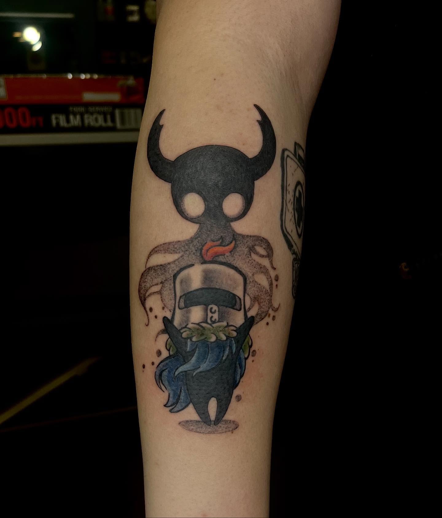 Demon with beard dotwork tattoo on the forearm by Chase Healey, Salt Lake City, Utah