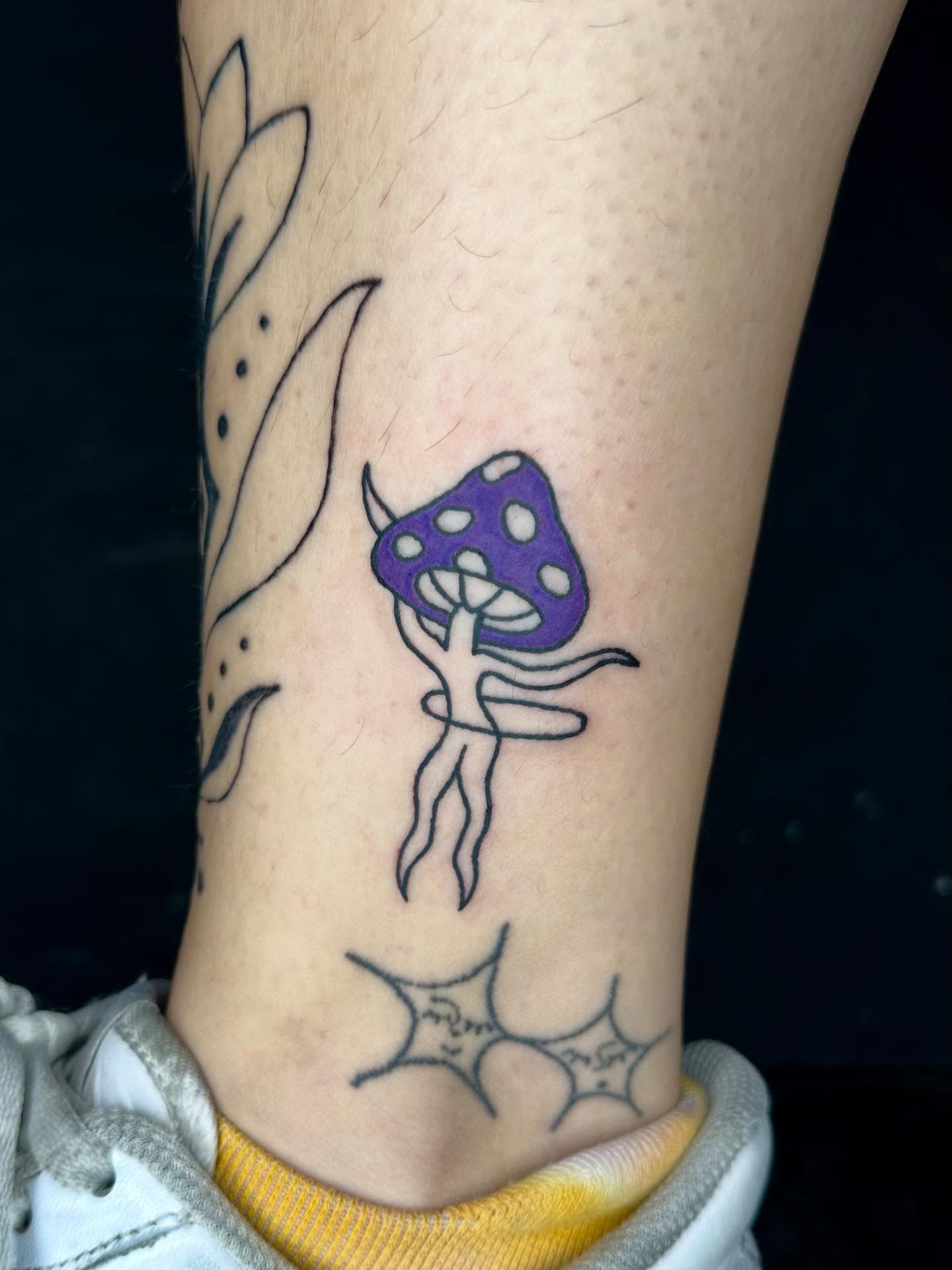 Mushroom dotwork tattoo on the forearm by Jadelin, San Francisco, California