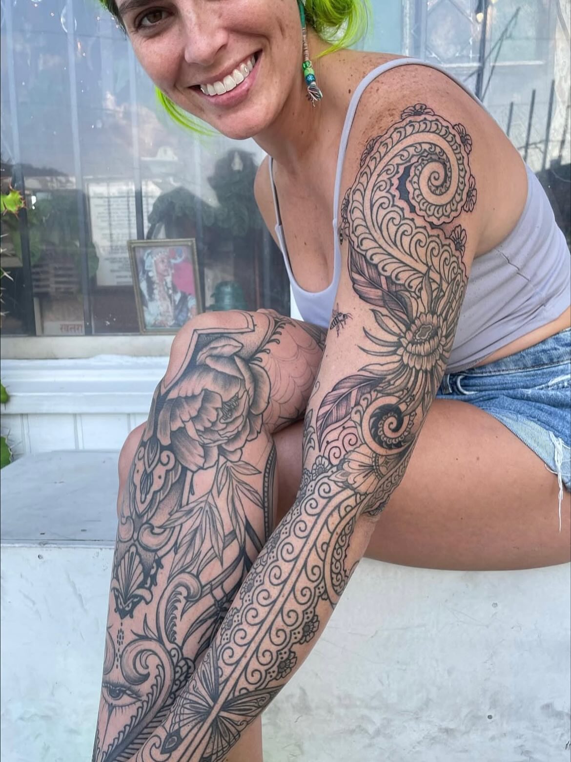 Floral and swirls ornamental tattoo on the upper arm by Danika Brooke 🧿