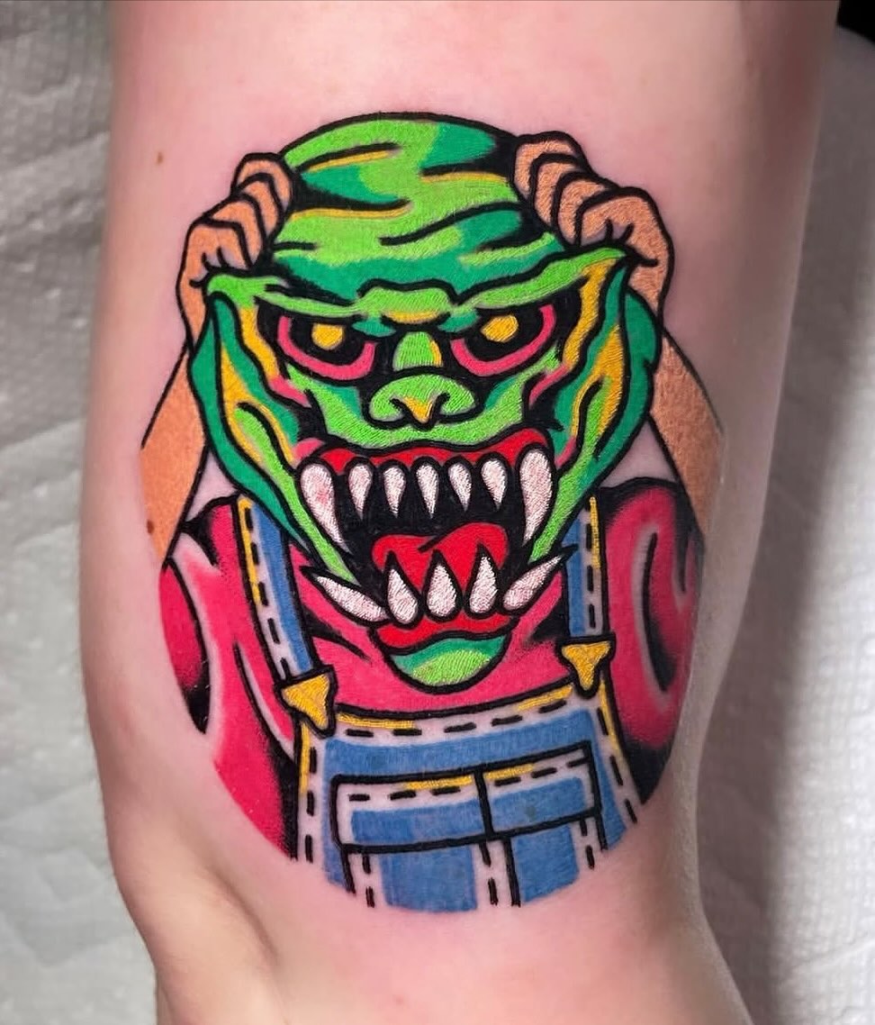 Green monster American traditional tattoo on the forearm by Ryan McDonald